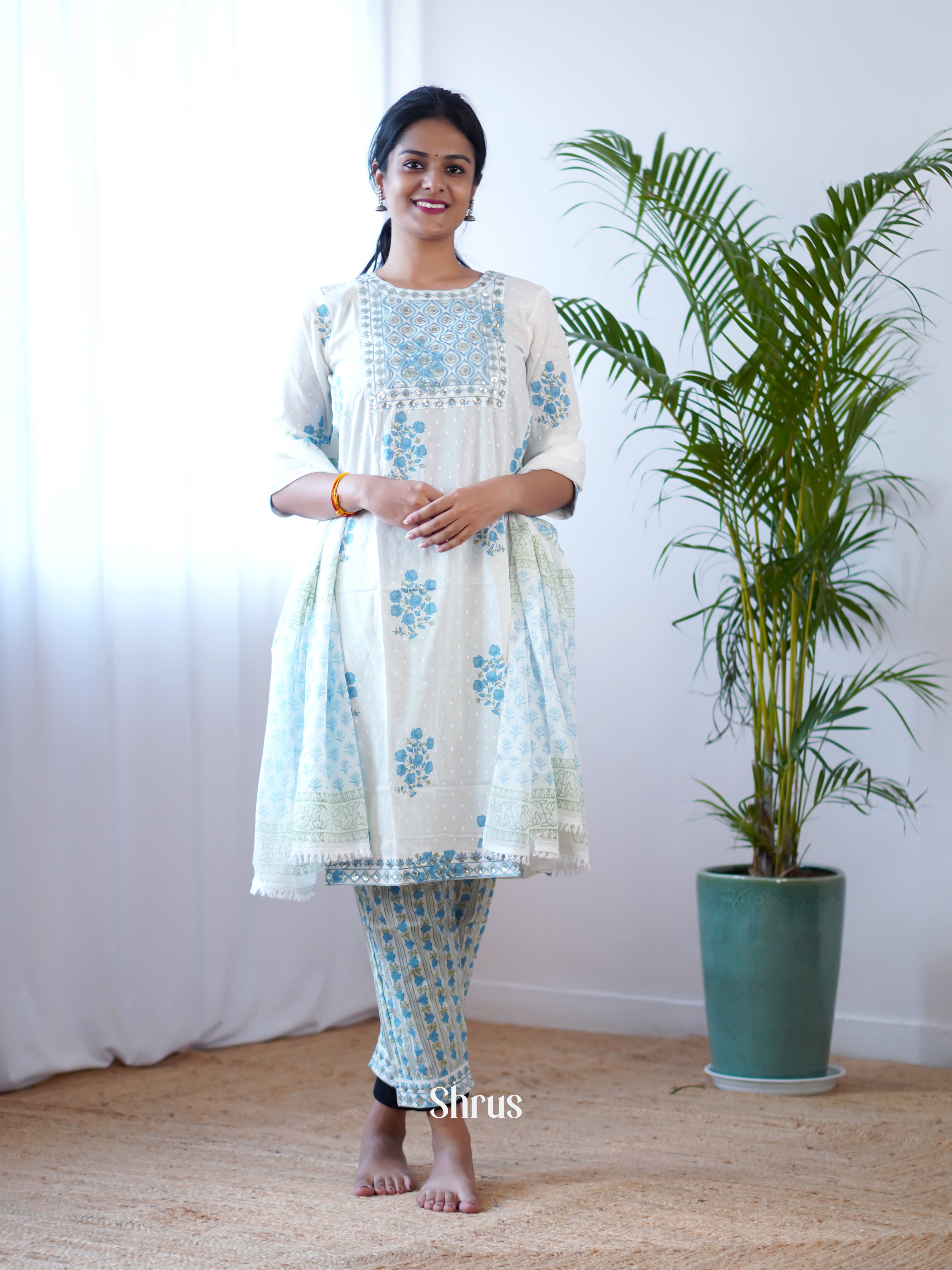 White & Blue - 3pc Readymade Suits