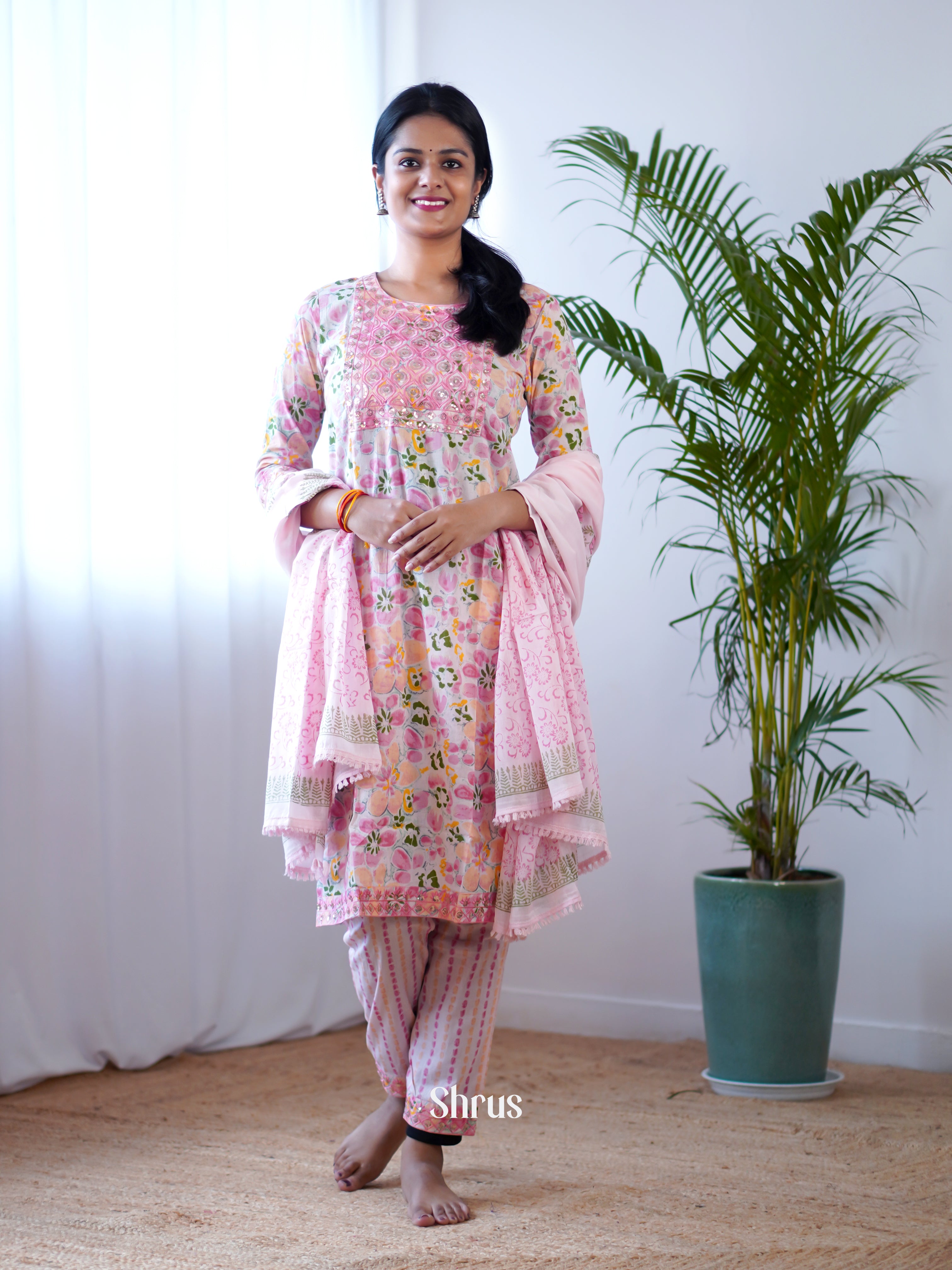 Pink - Casual Printed Readymade Suits