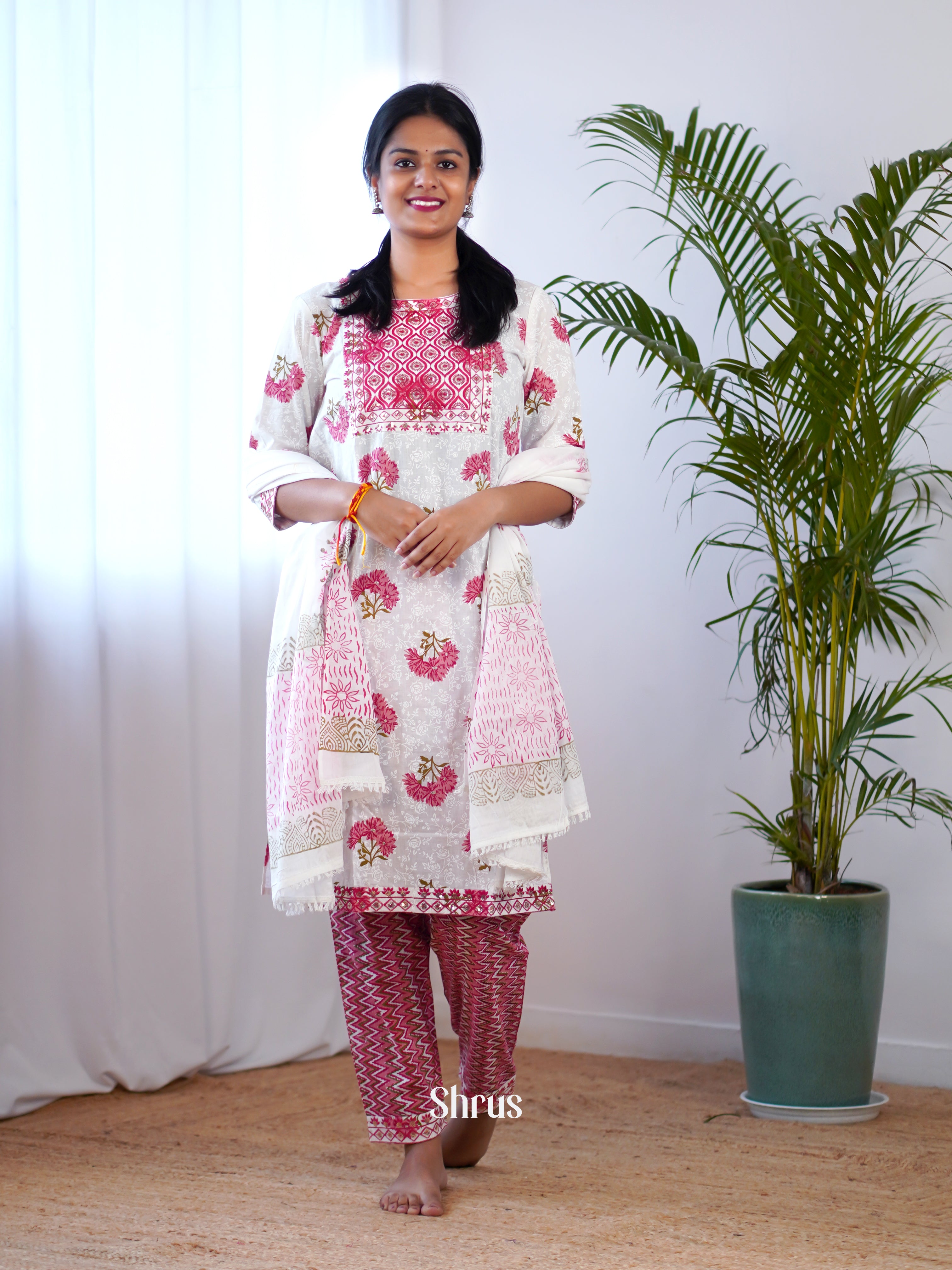 Cream & Pink -3 pc  Readymade Suits