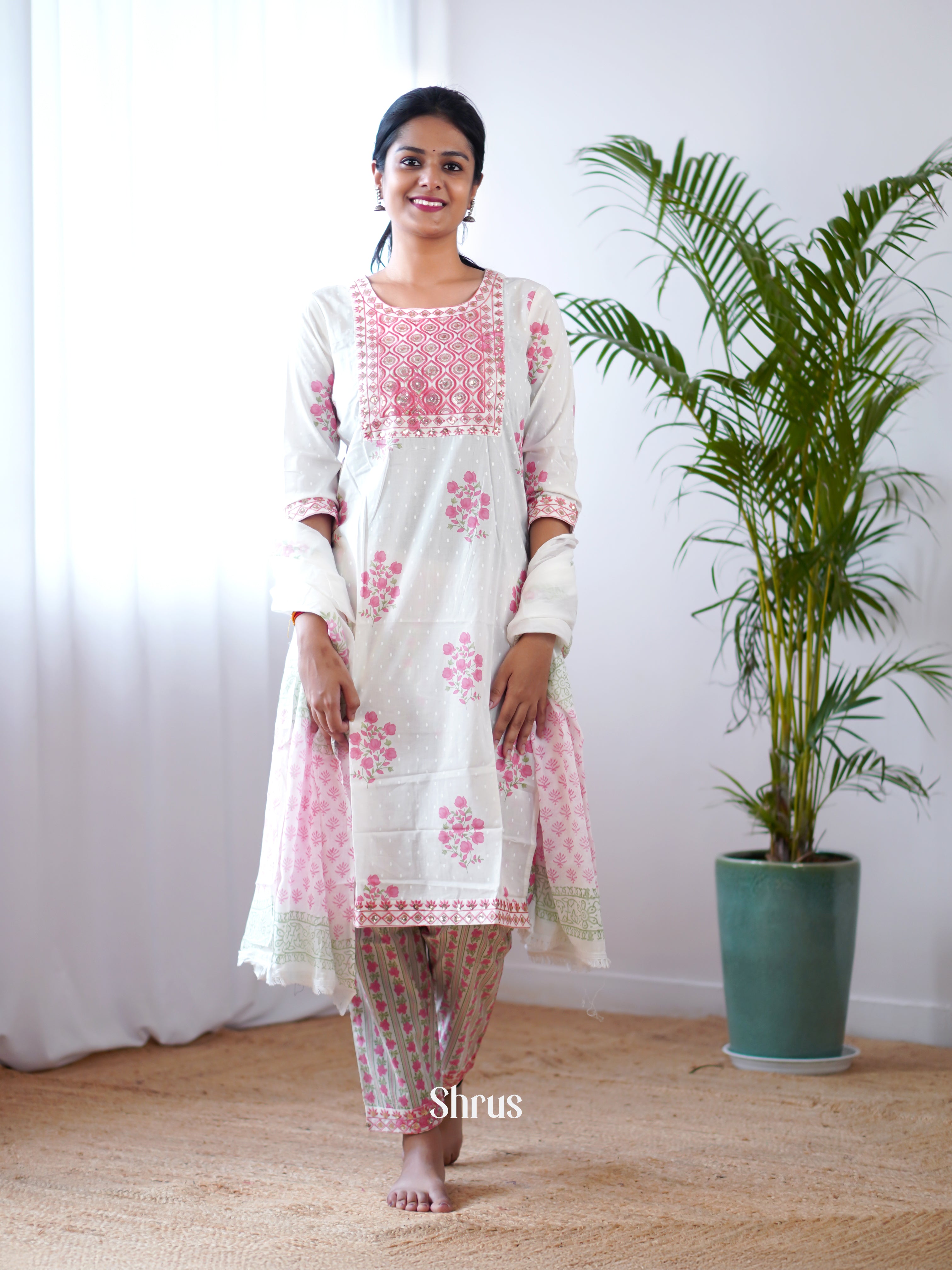 White & Pink -3pc Readymade Suits