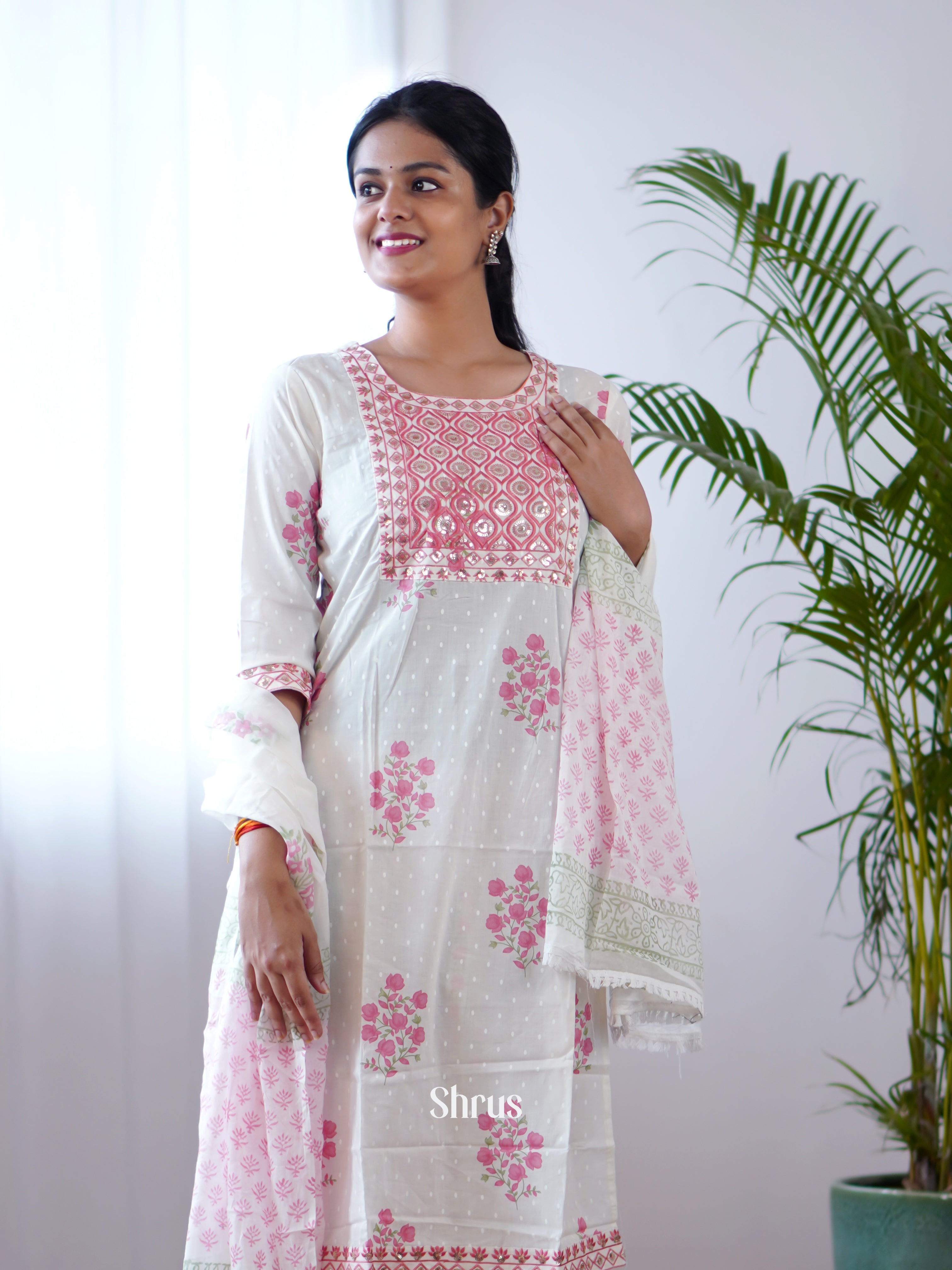 White & Pink -3pc Readymade Suits