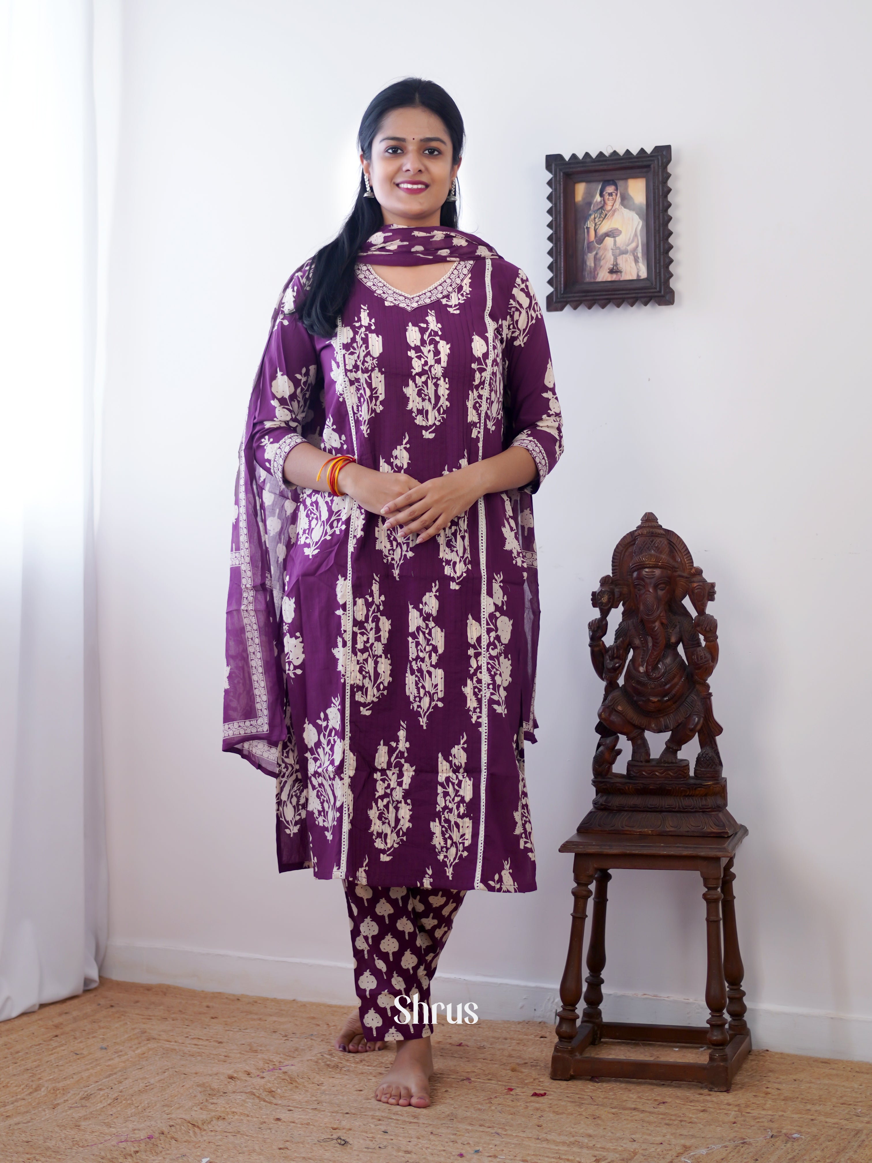 Purple -3pc printed Readymade Suits