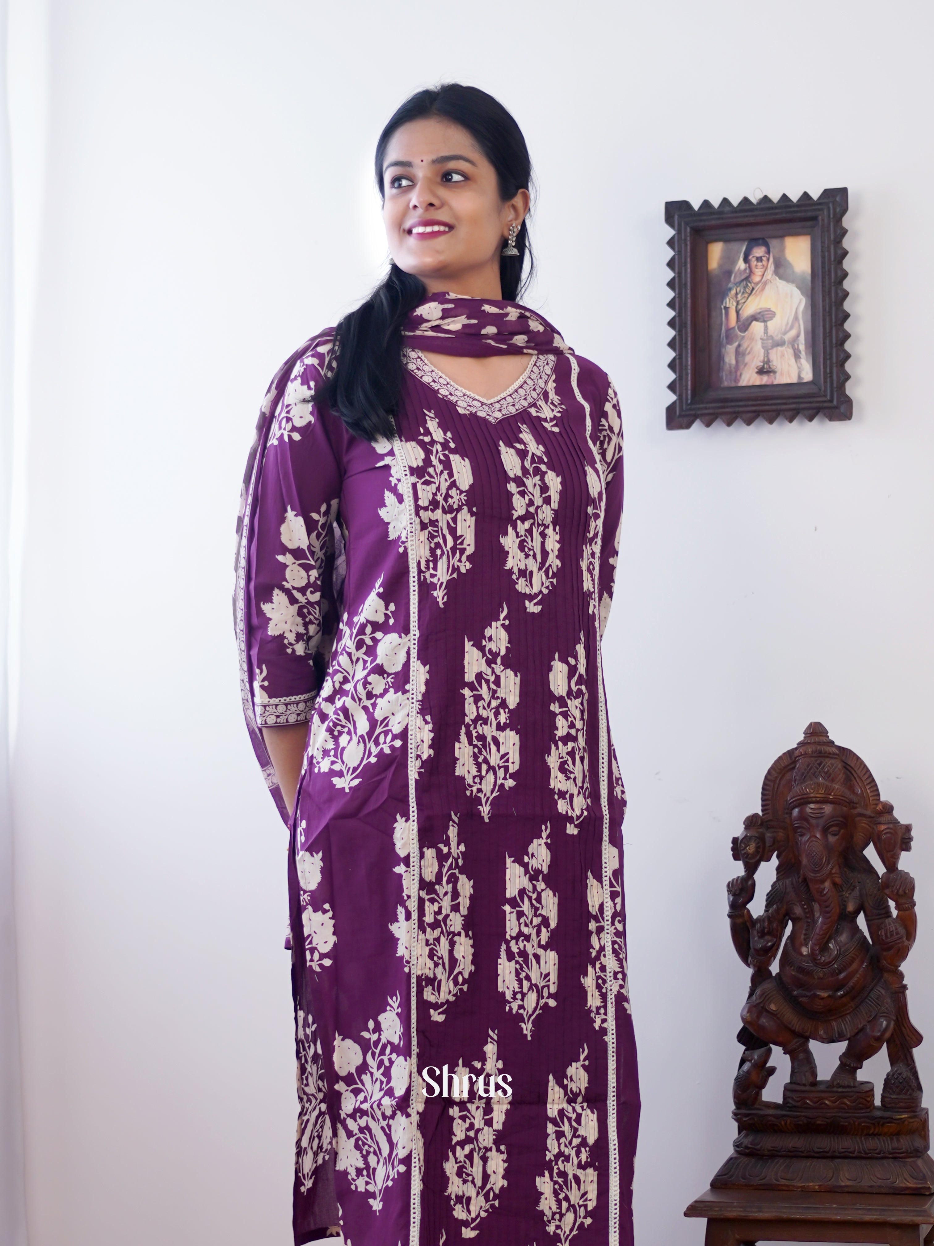 Purple -3pc printed Readymade Suits