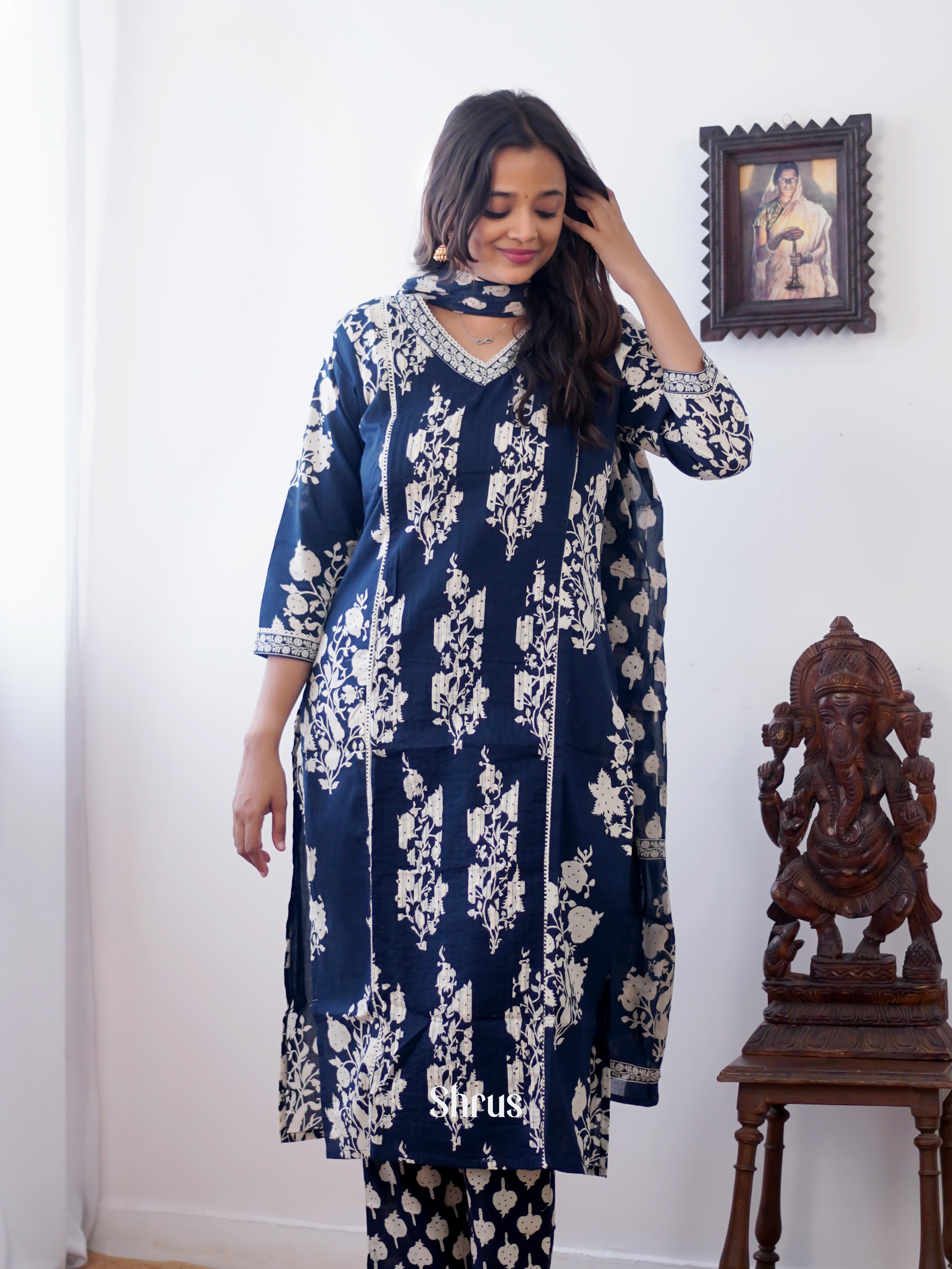 Blue  -3pc Floral printed Readymade Suits