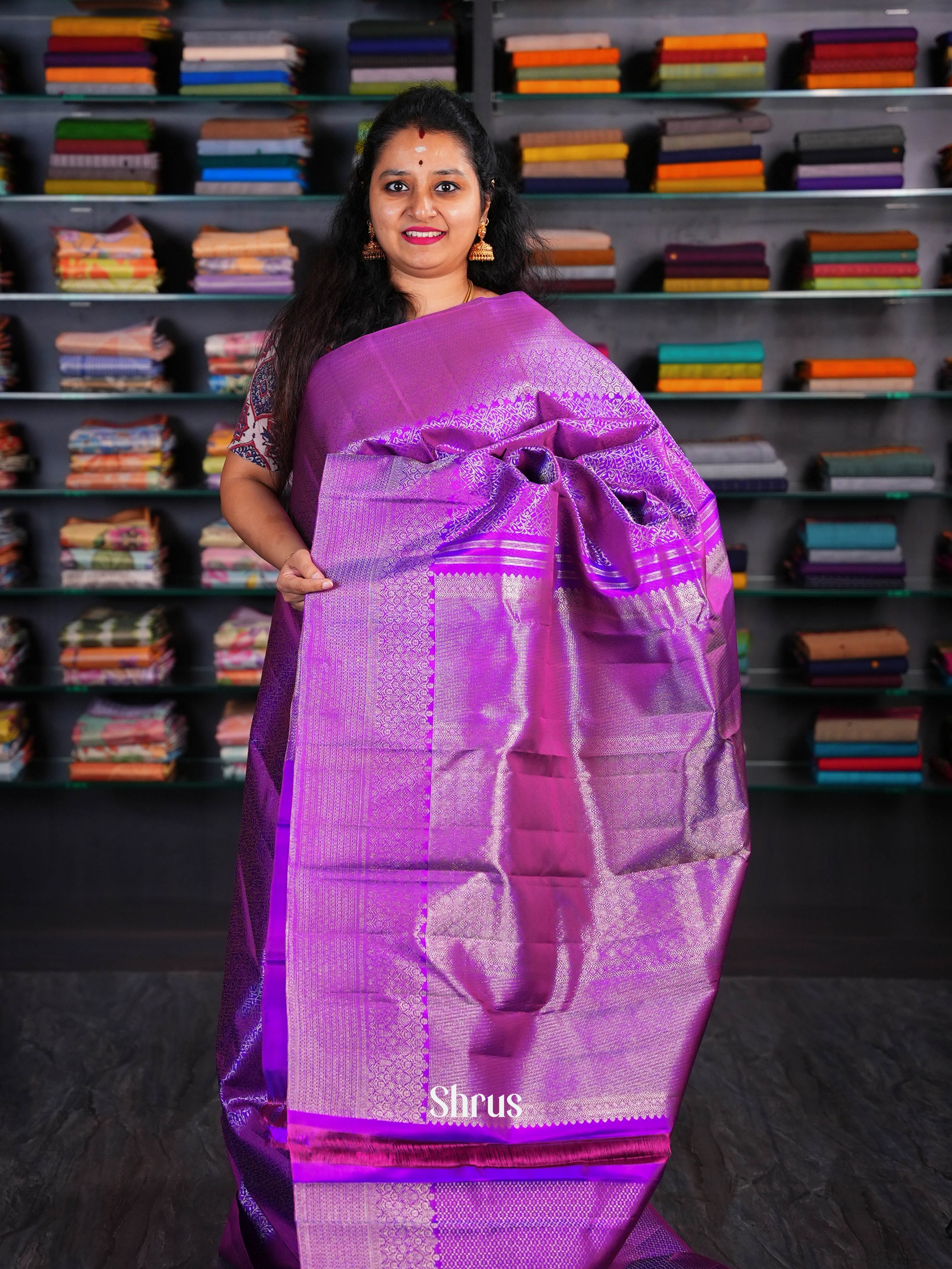 Purple (single tone) - Kanchipuram silk Saree