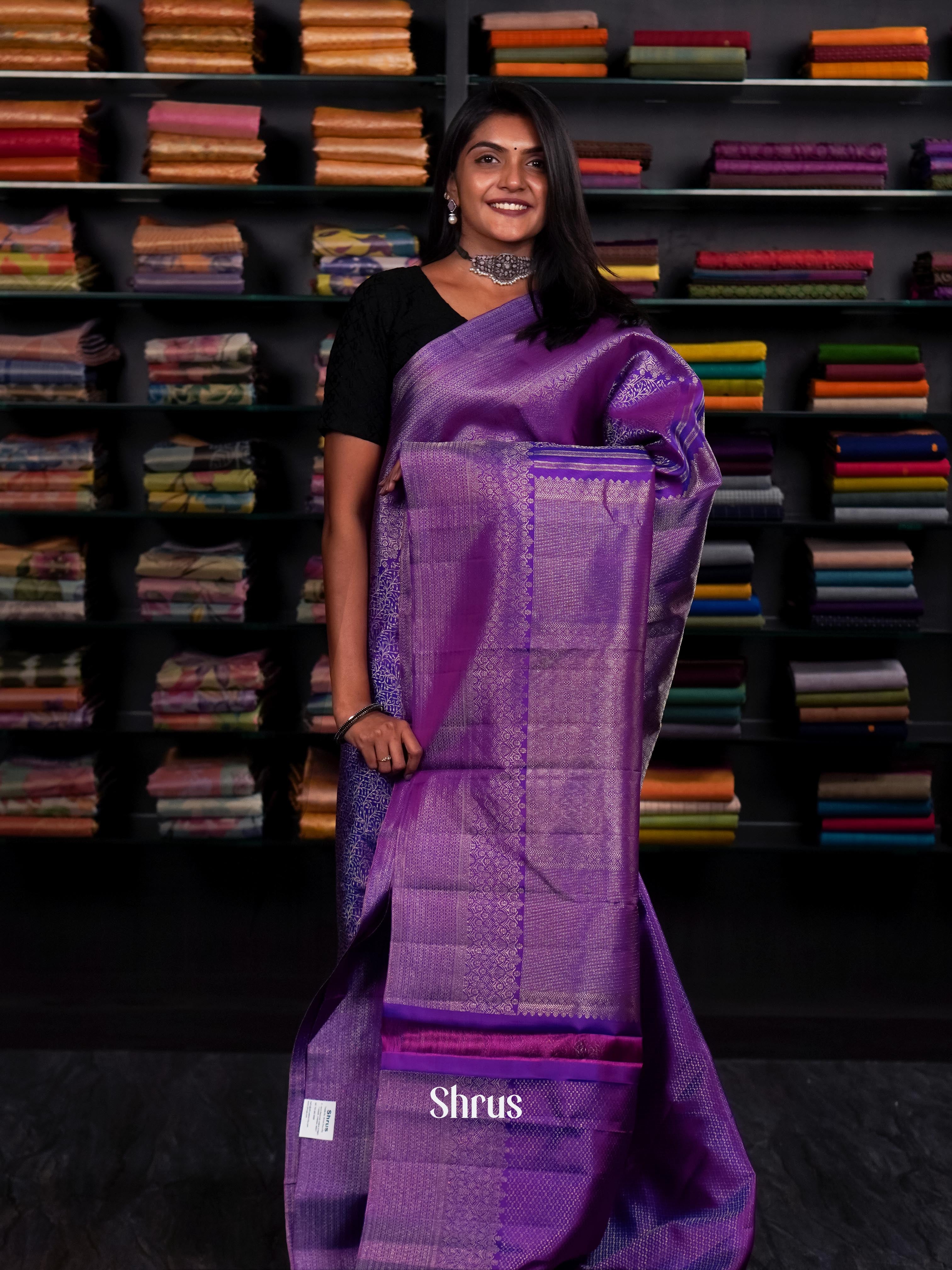 Purple (single tone) - Kanchipuram silk Saree