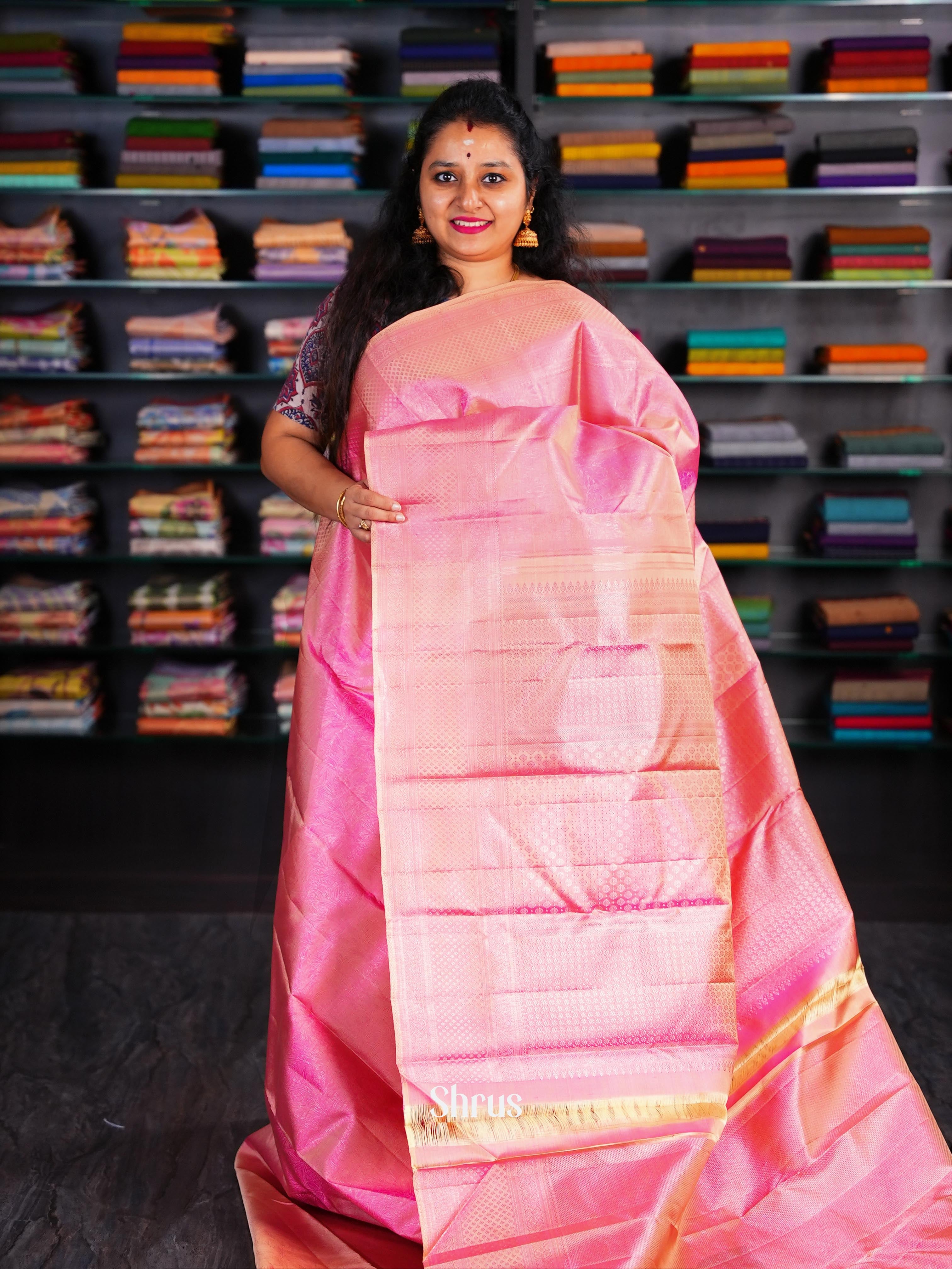 Pink - Kanchipuram silk Saree