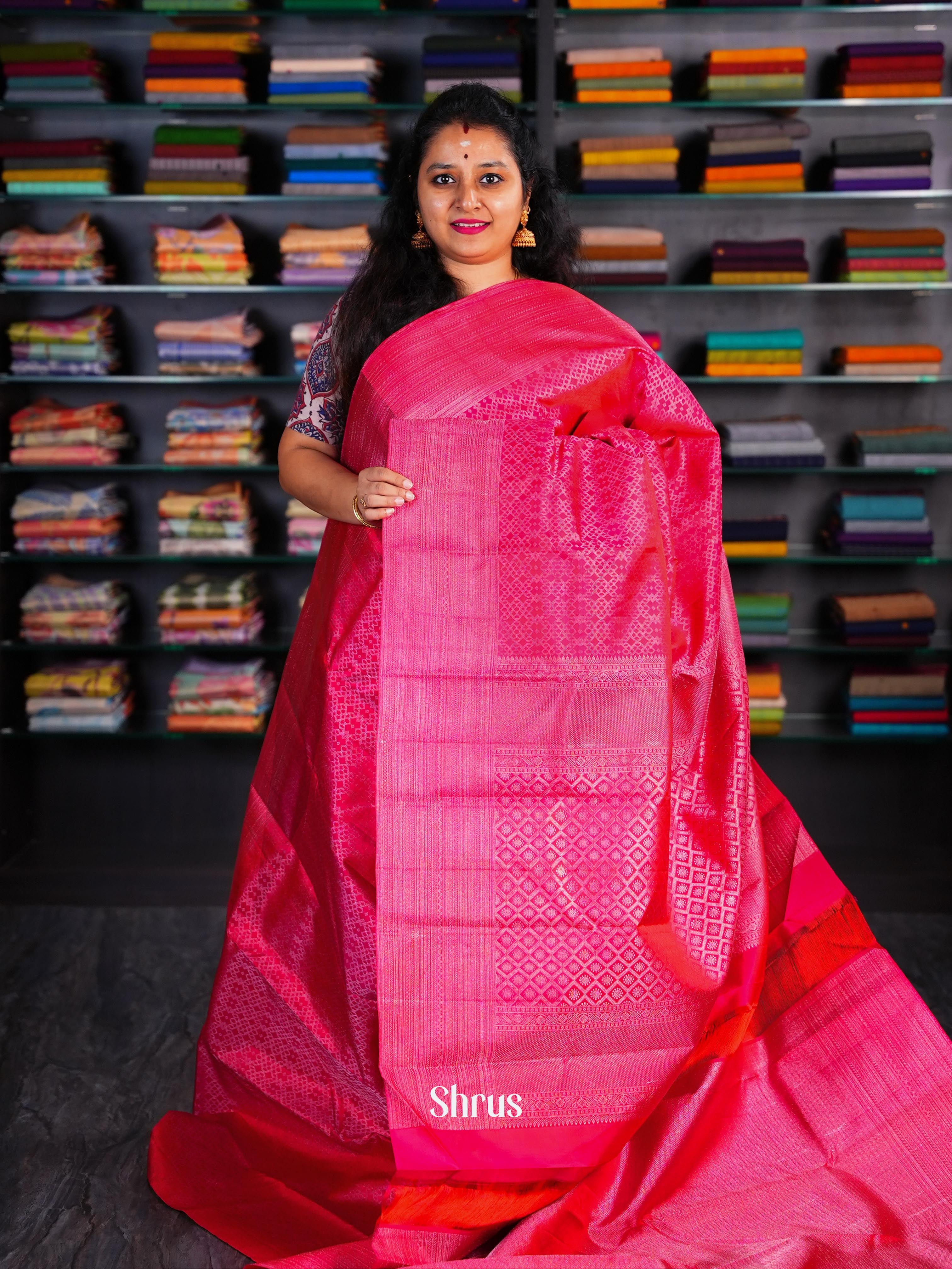 Rosy Pink - Kanchipuram silk Saree