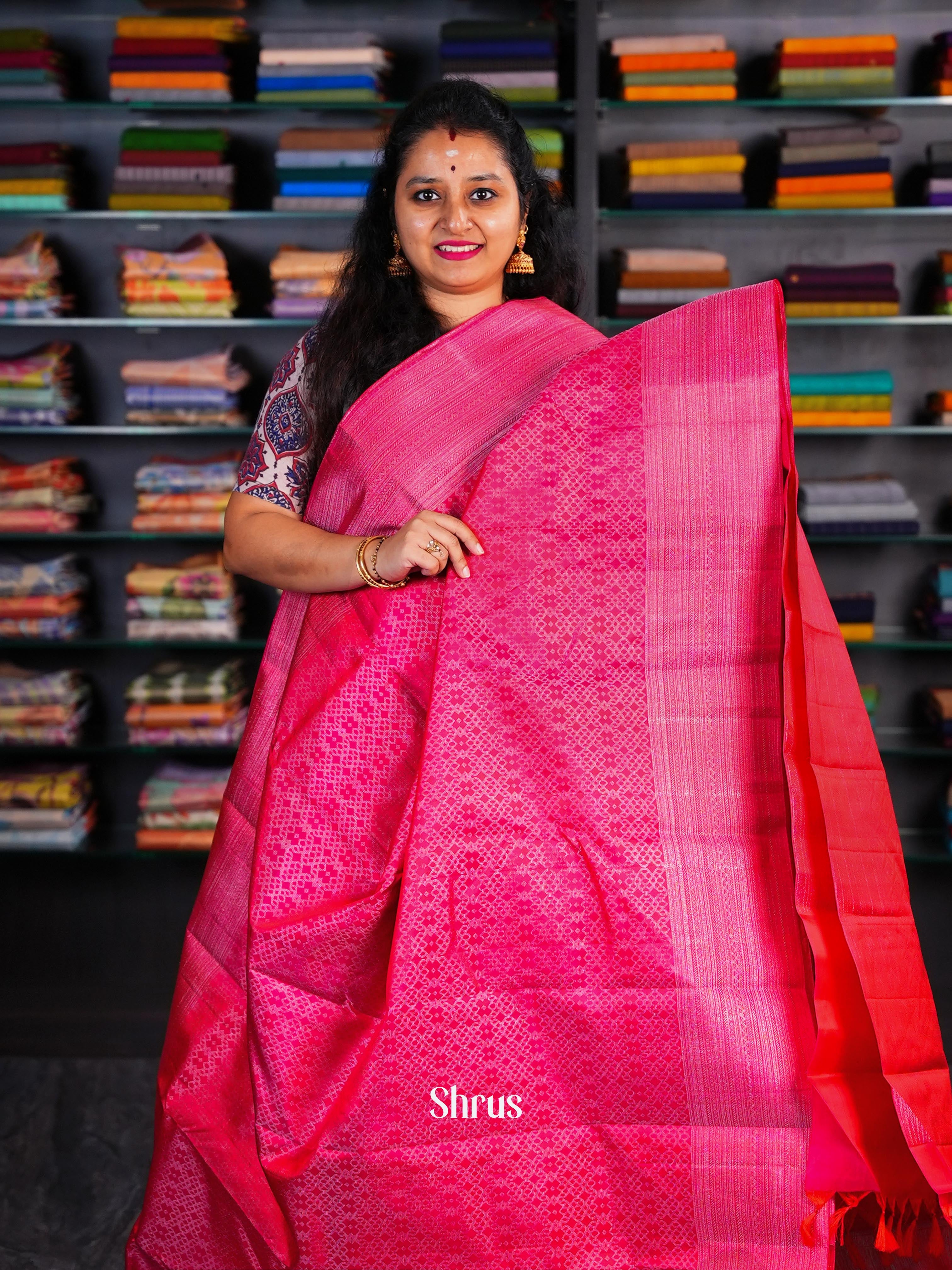 Rosy Pink - Kanchipuram silk Saree