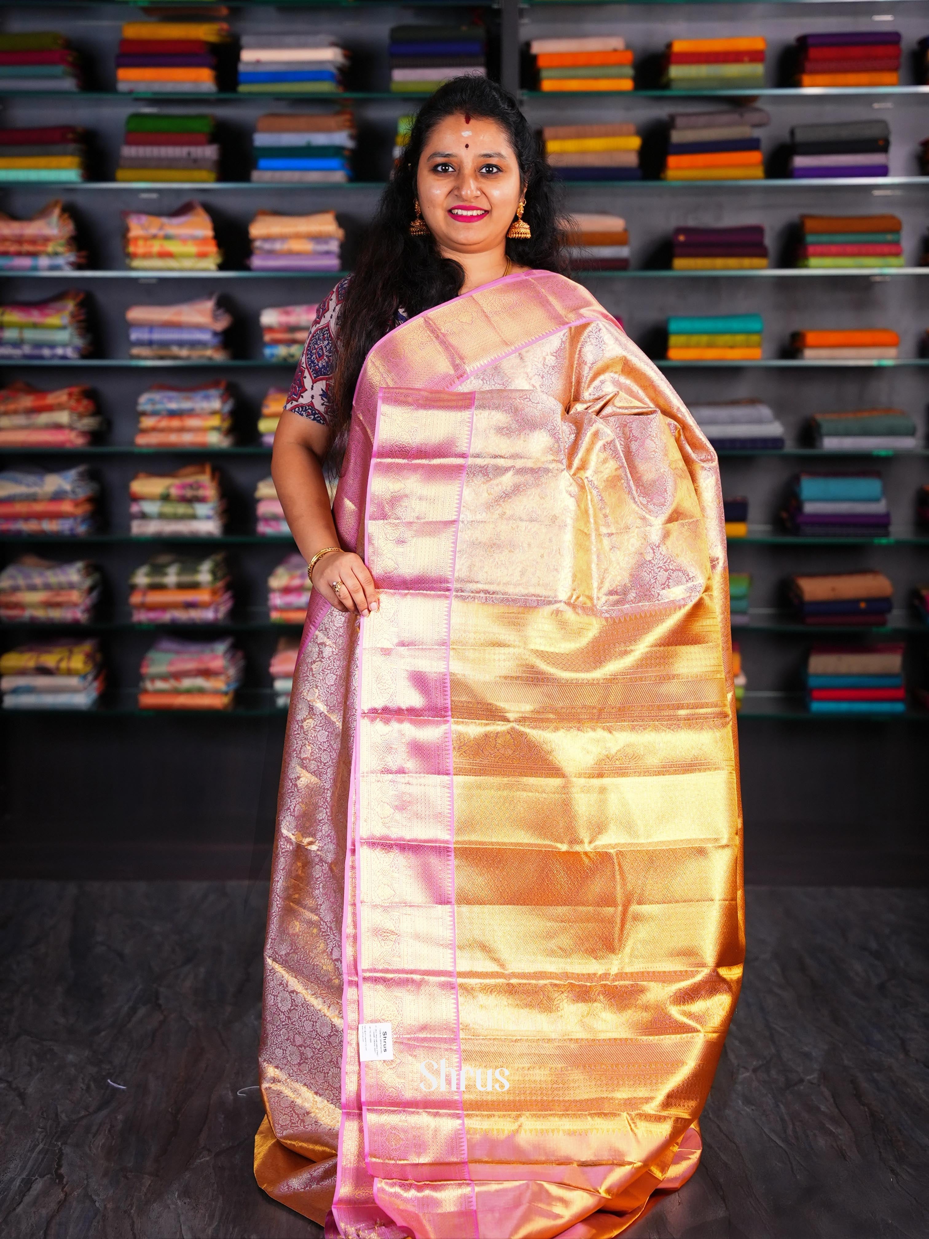 Pink - Kanchipuram silk Saree