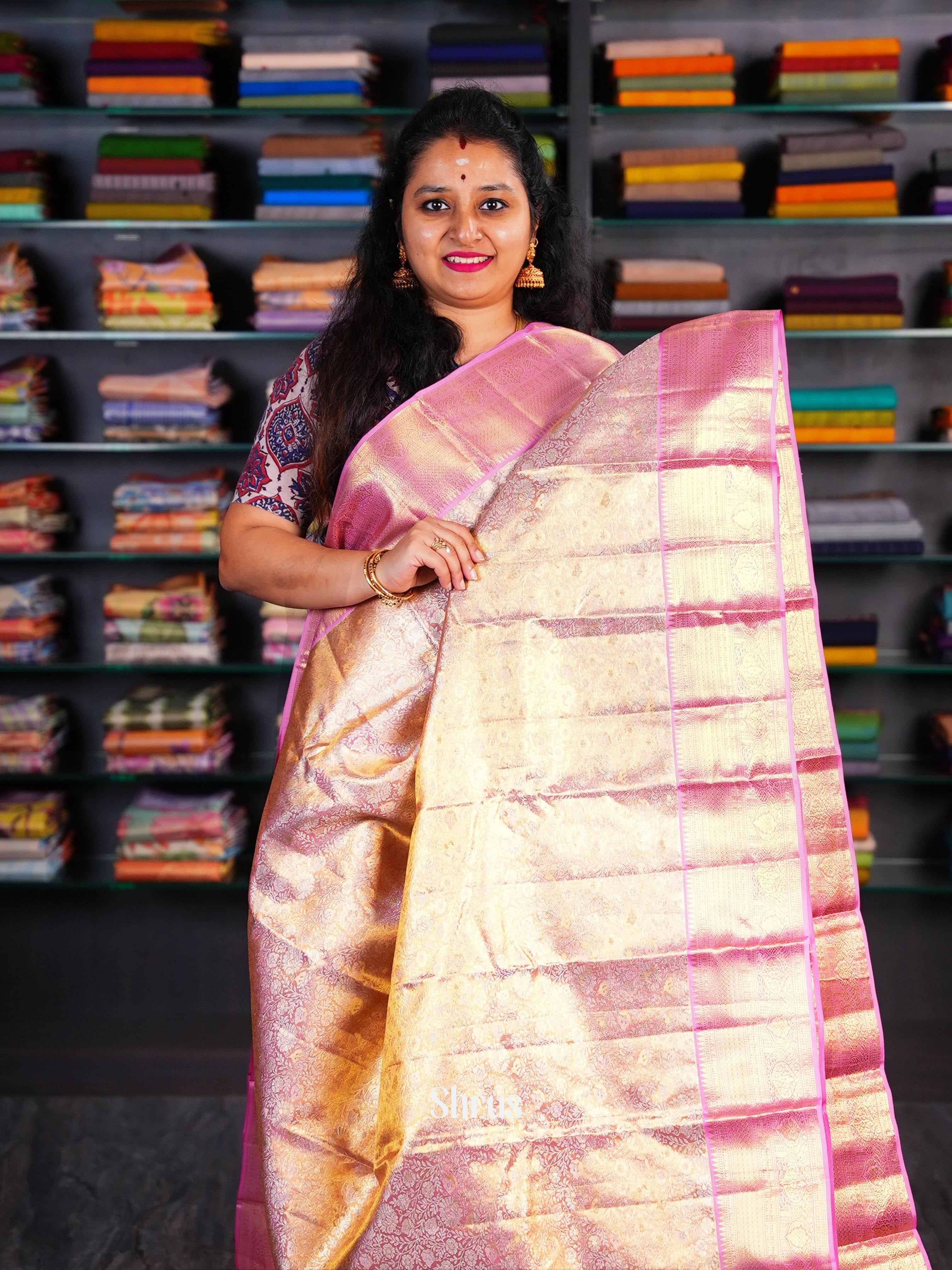 Pink - Kanchipuram silk Saree