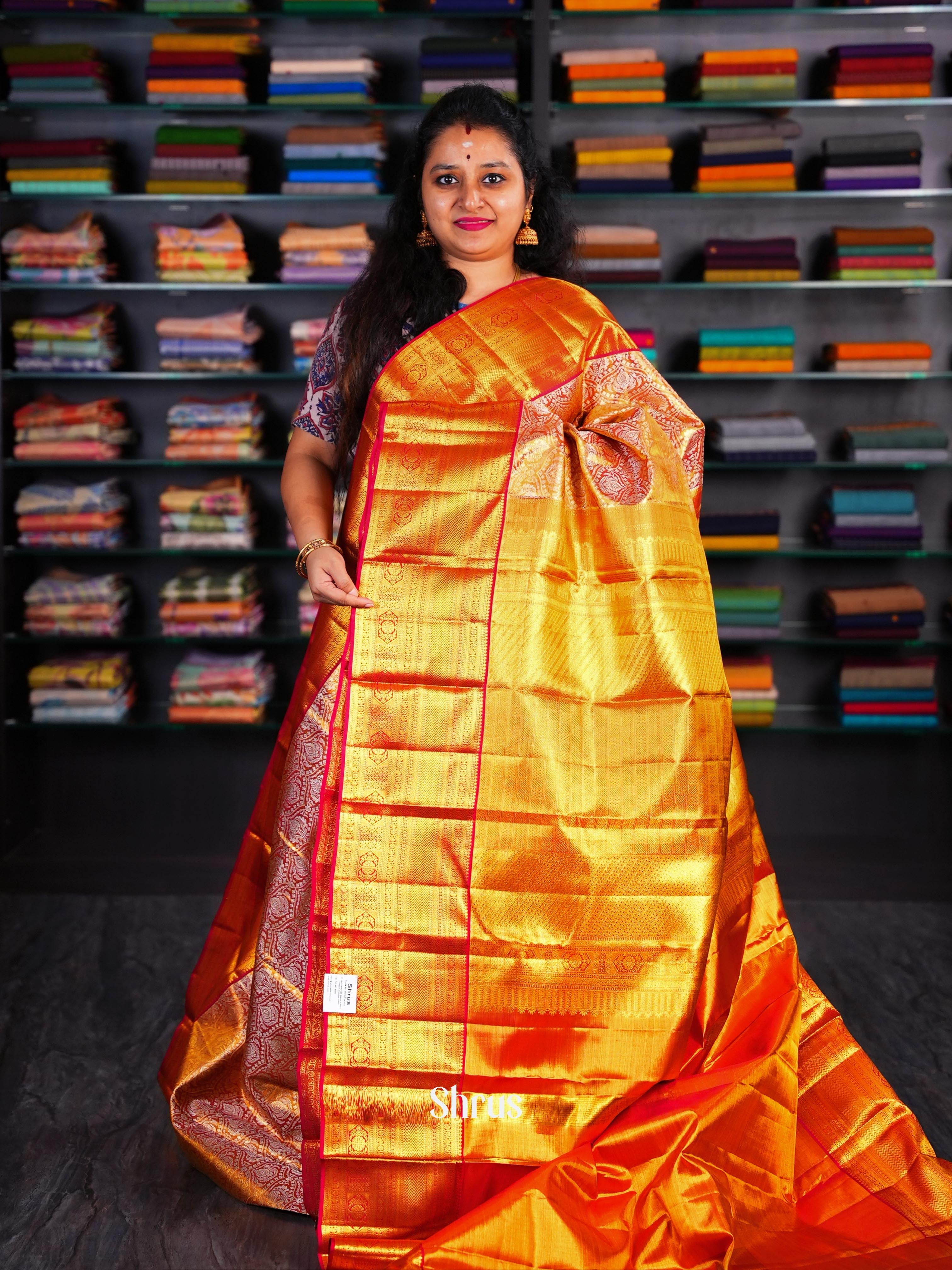 Orange & Red- Kanchipuram silk Saree