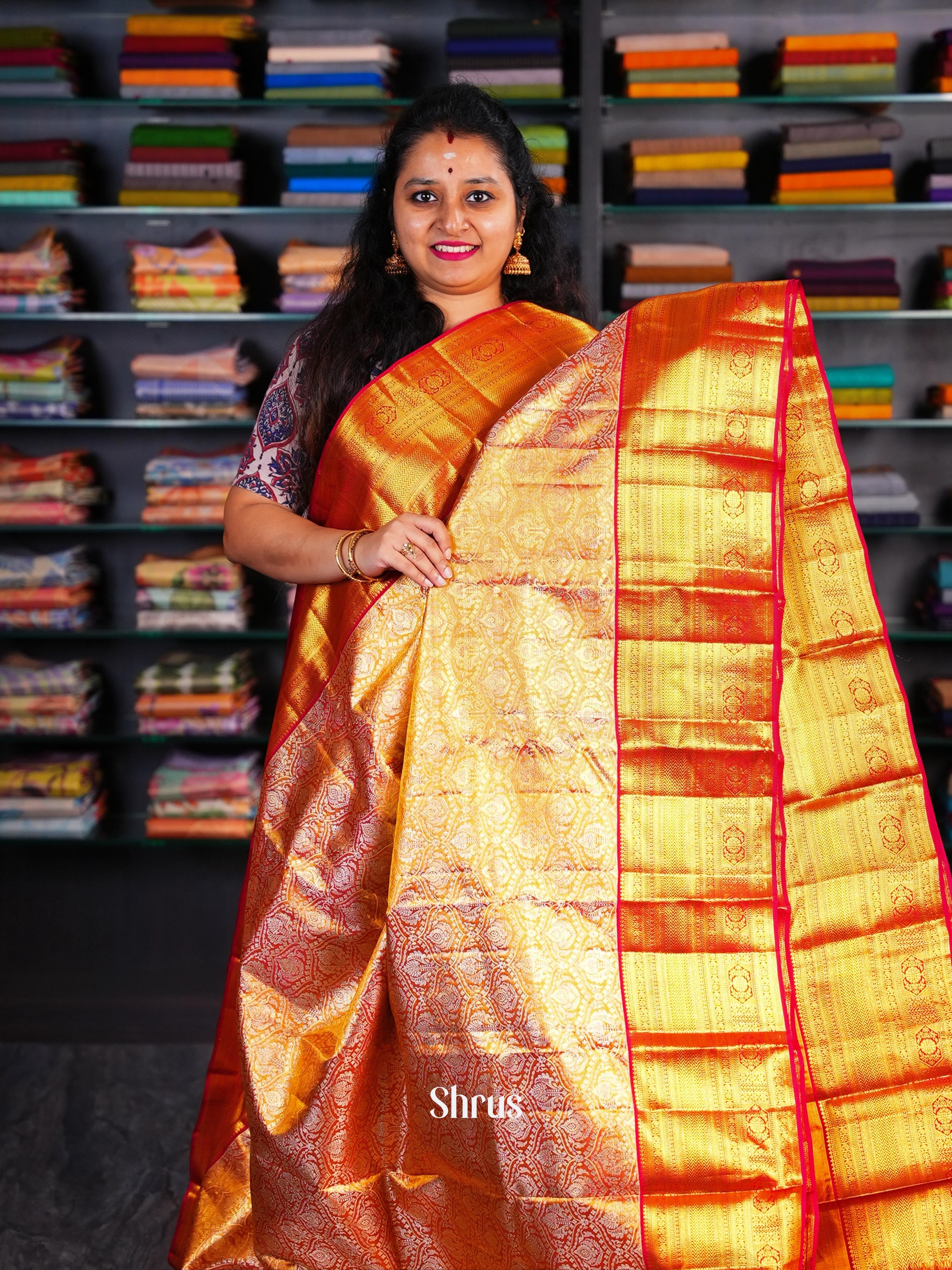 Orange & Red- Kanchipuram silk Saree