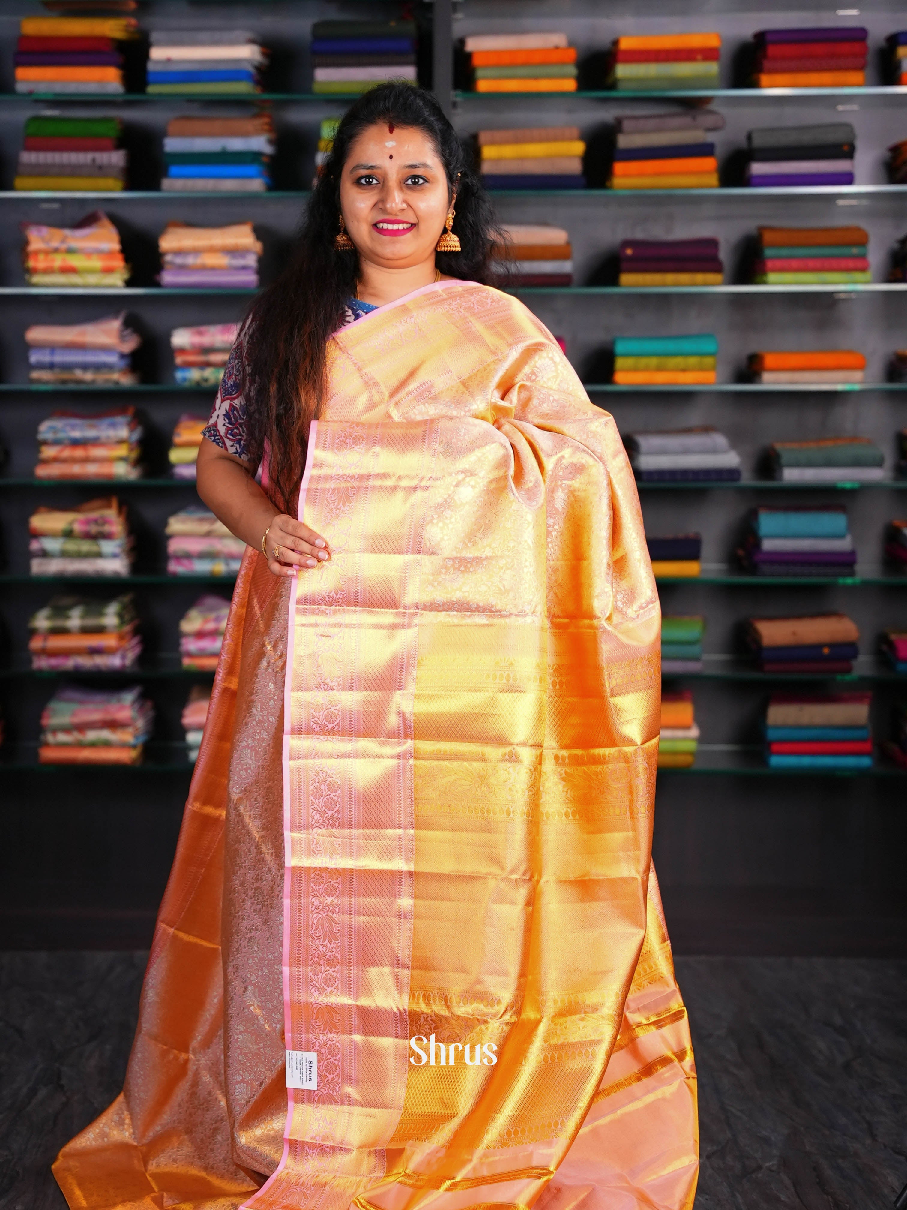 Gold pink - Kanchipuram silk Saree