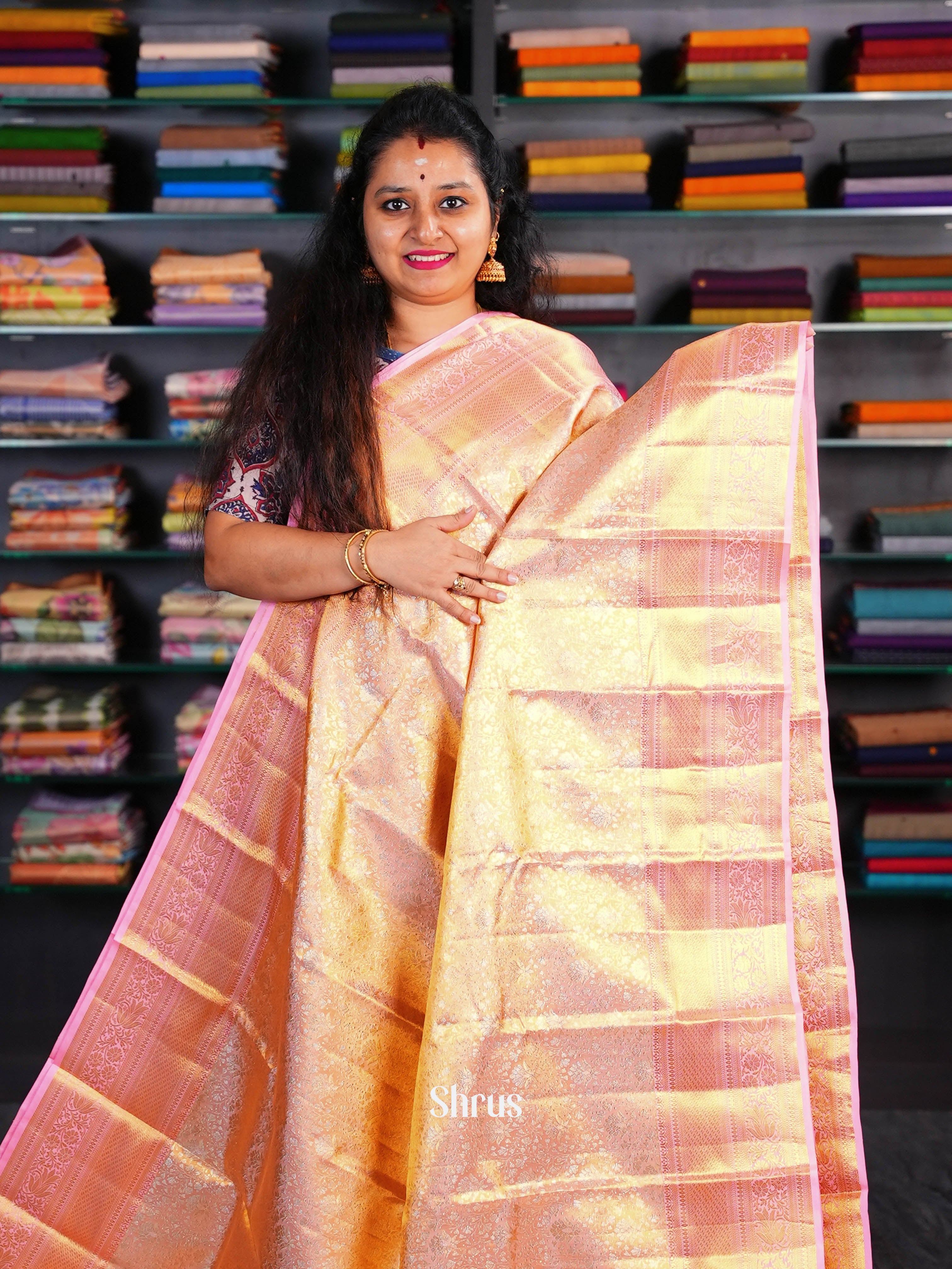 Gold pink - Kanchipuram silk Saree