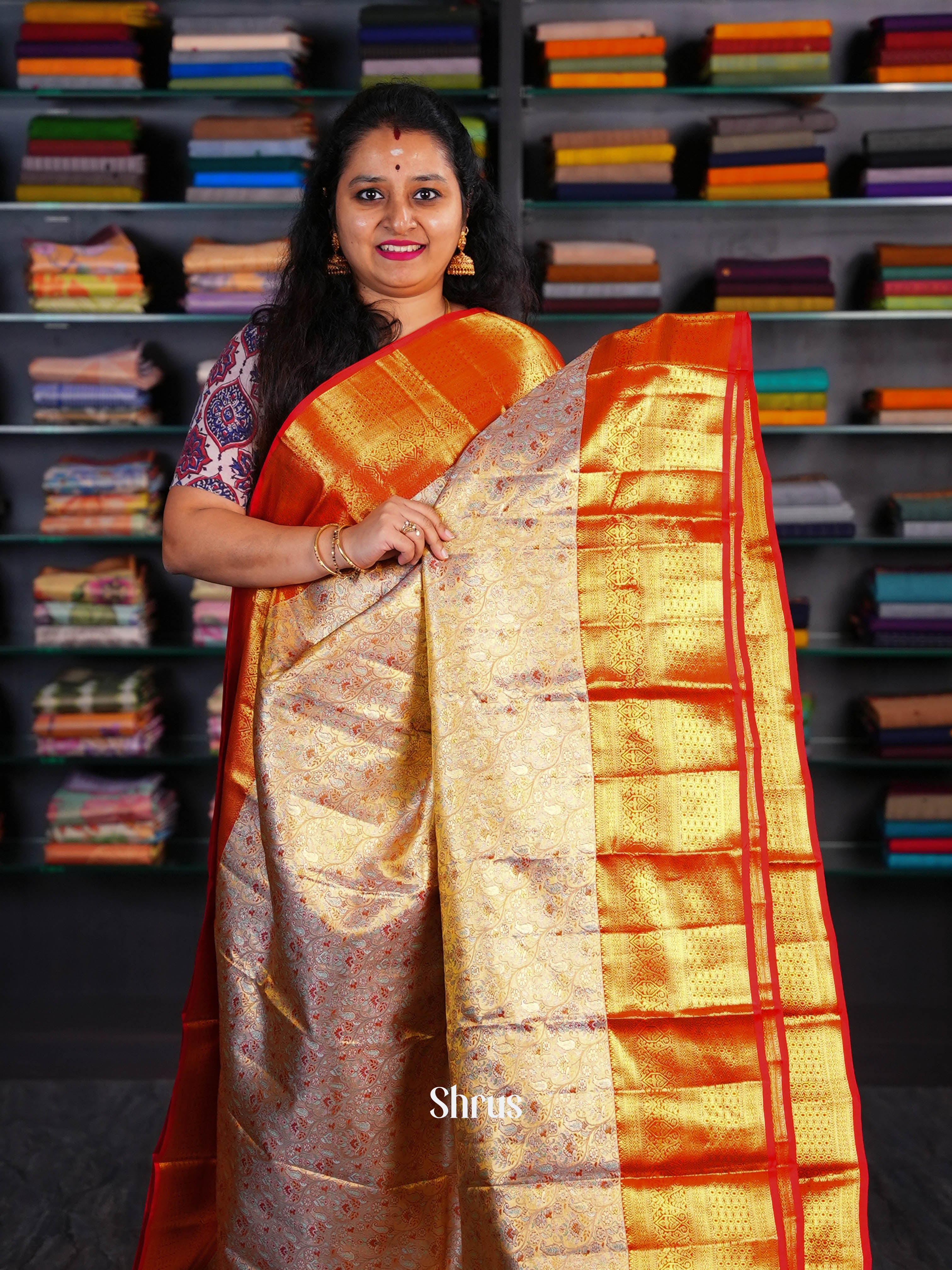 Gold & Red - Kanchipuram silk Saree