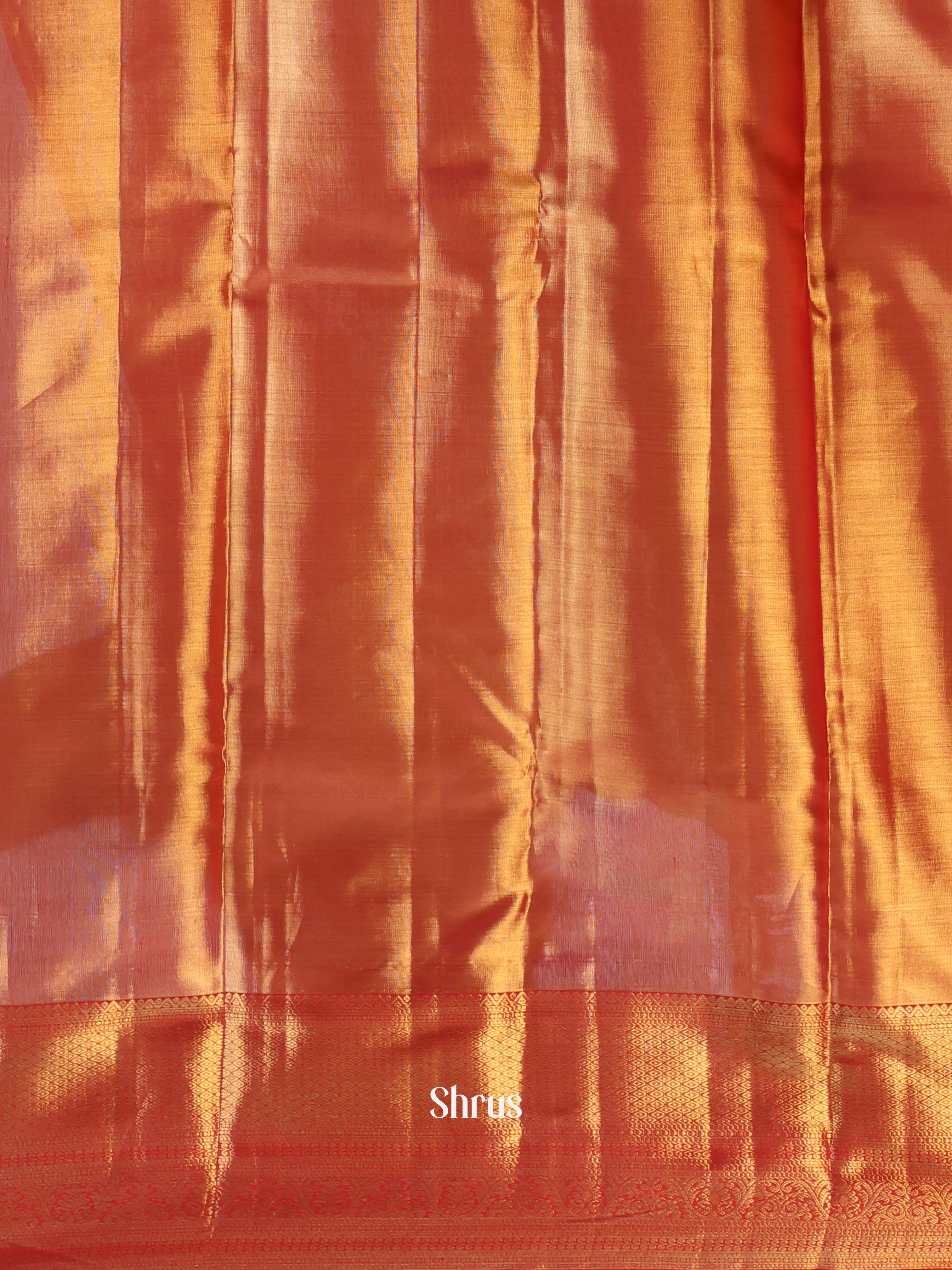 Cream & Goldish Red - Kanchipuram silk  Saree