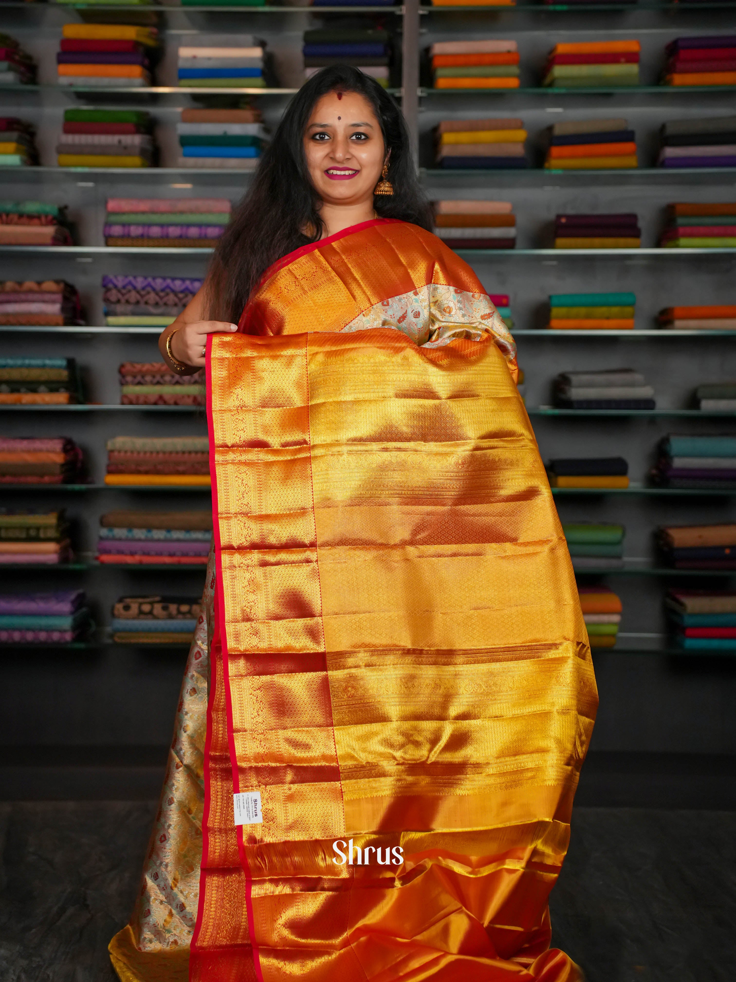 Cream & Red - Kanchipuram silk  Saree