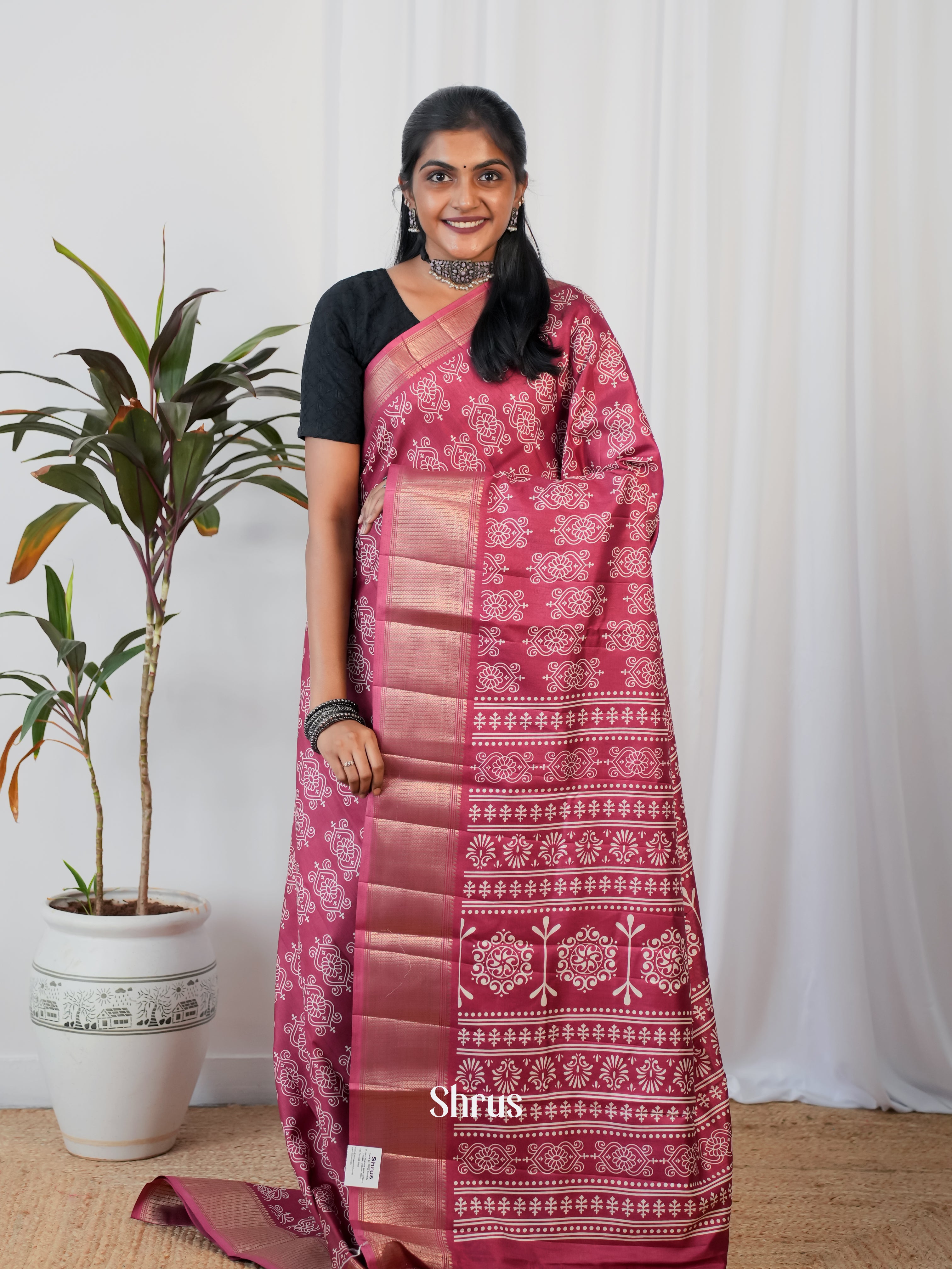 Pink- Semi Crepe Saree