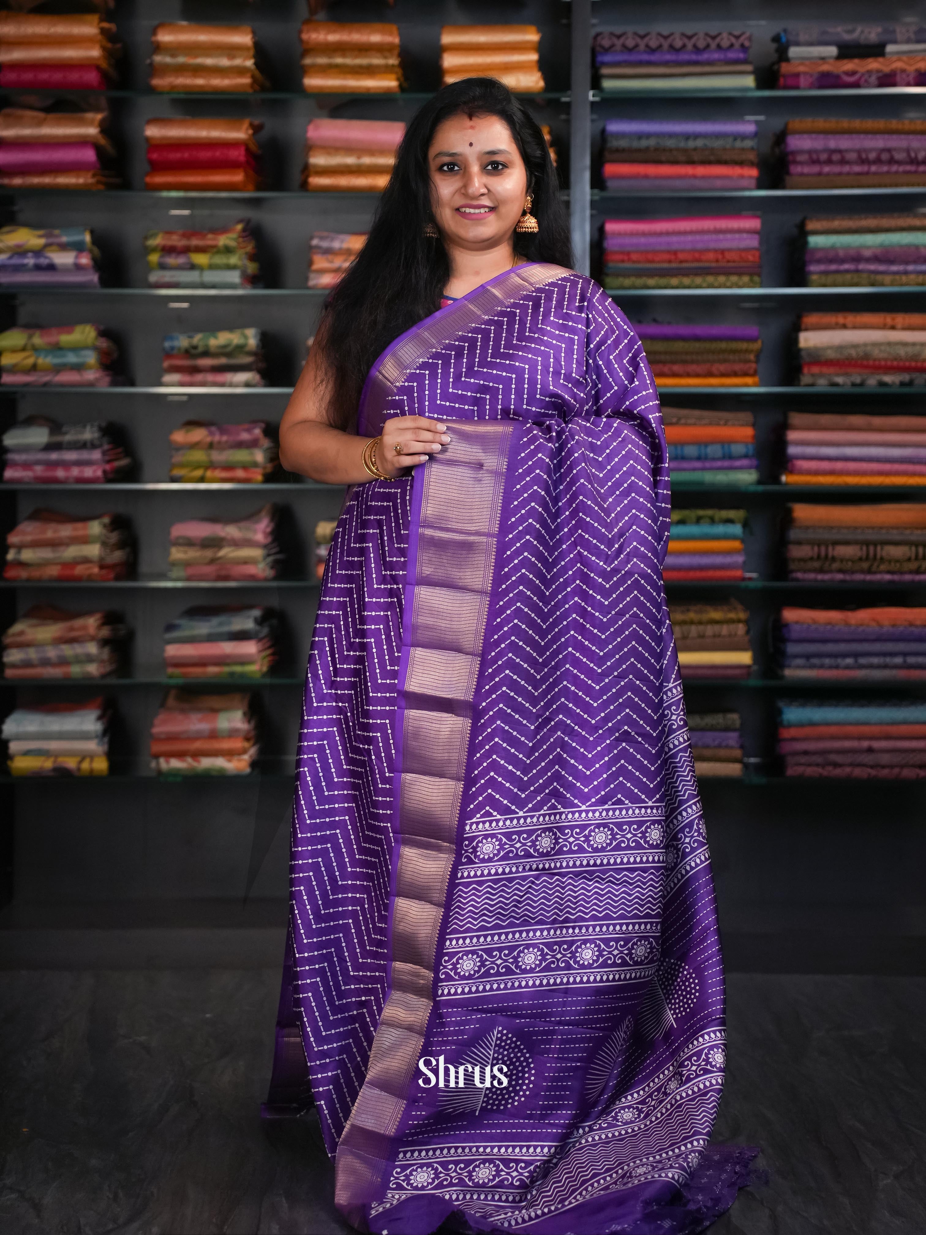 Purple  - Semi Crepe Saree