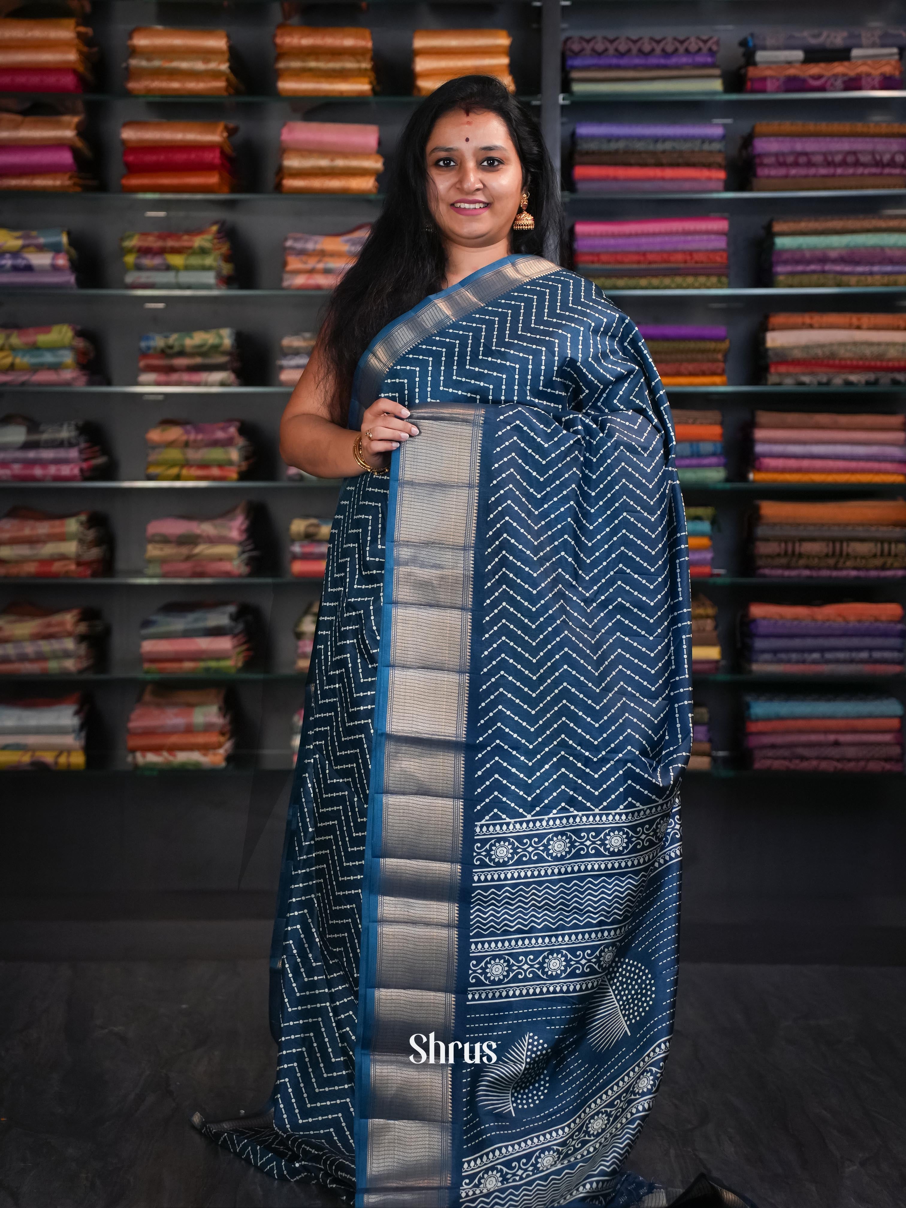 Blue  - Semi Crepe Saree