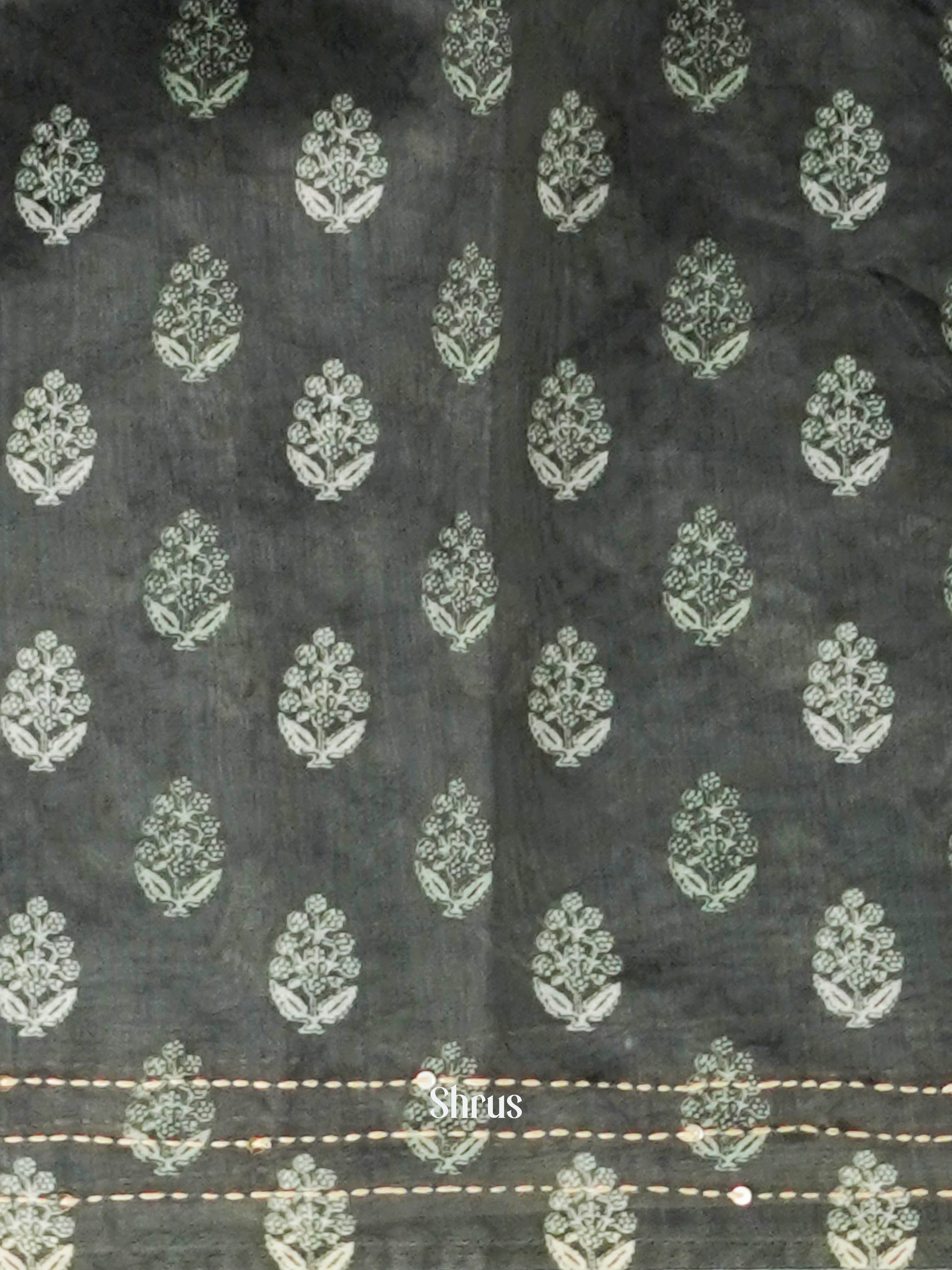 Dark Green  - Semi Kantha Saree