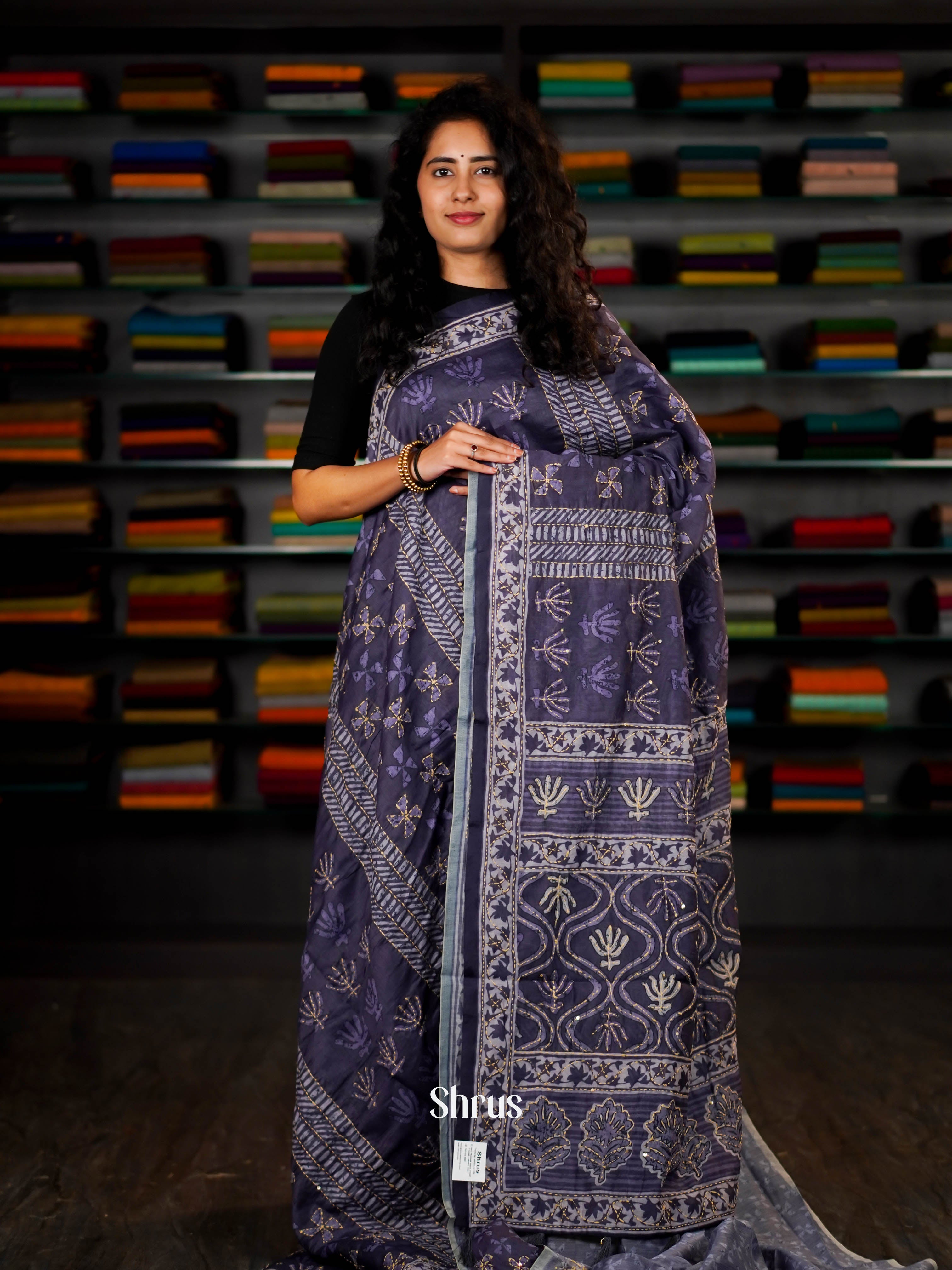 Dark Violet  - Semi Kantha Saree