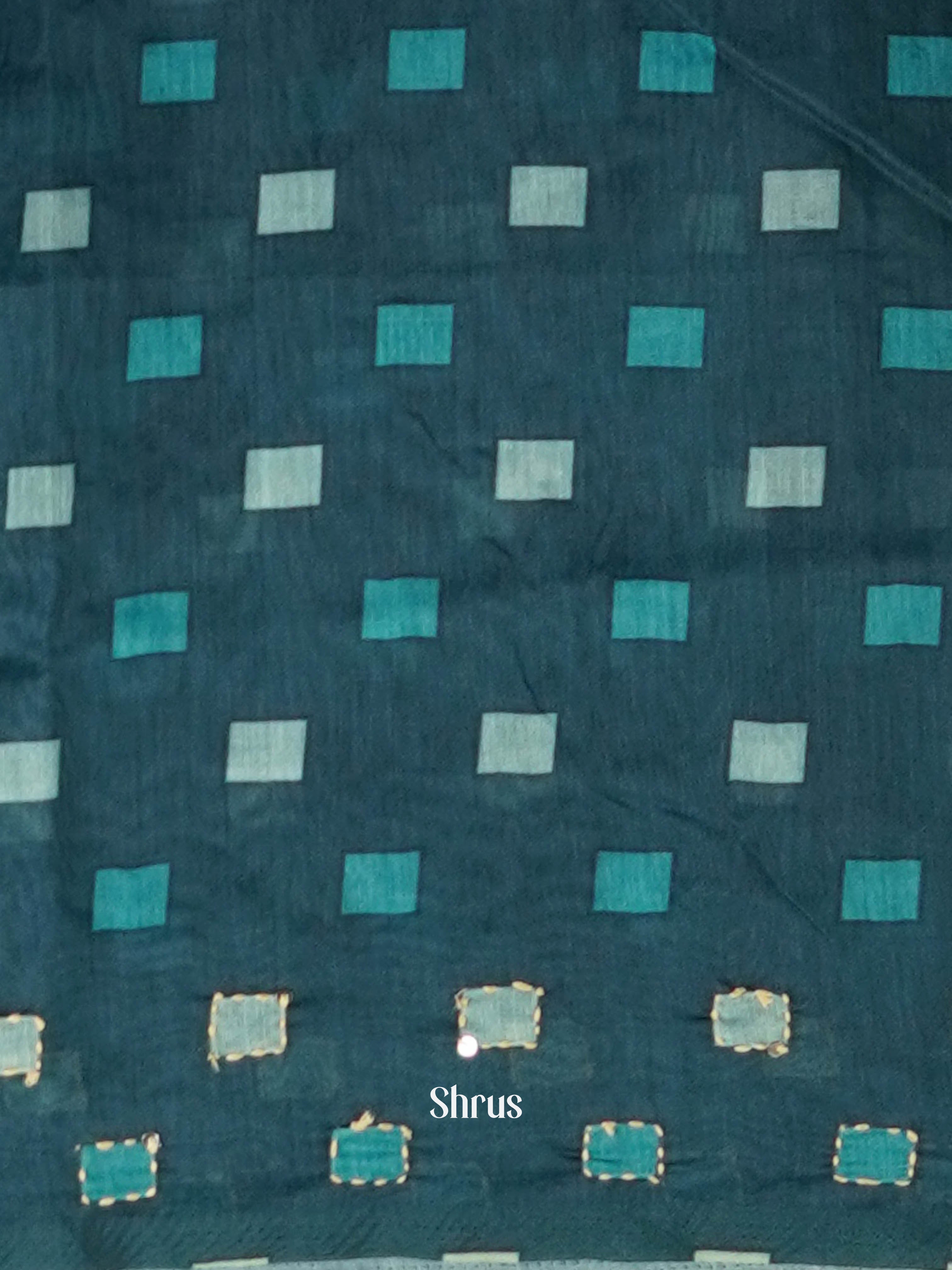 Bluish Green  - Semi Kantha Saree