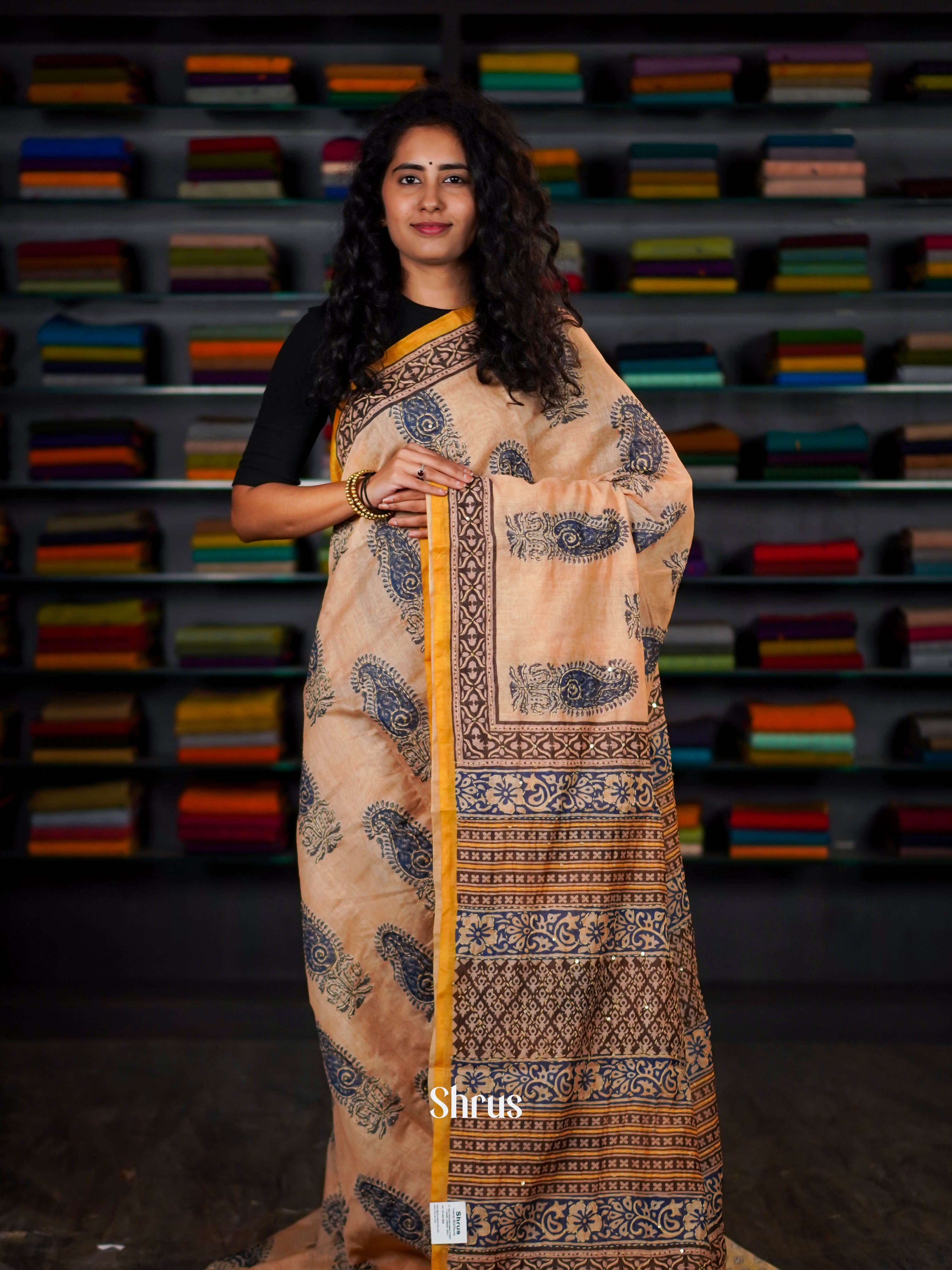 Peach & Yellow - Semi Kantha Saree