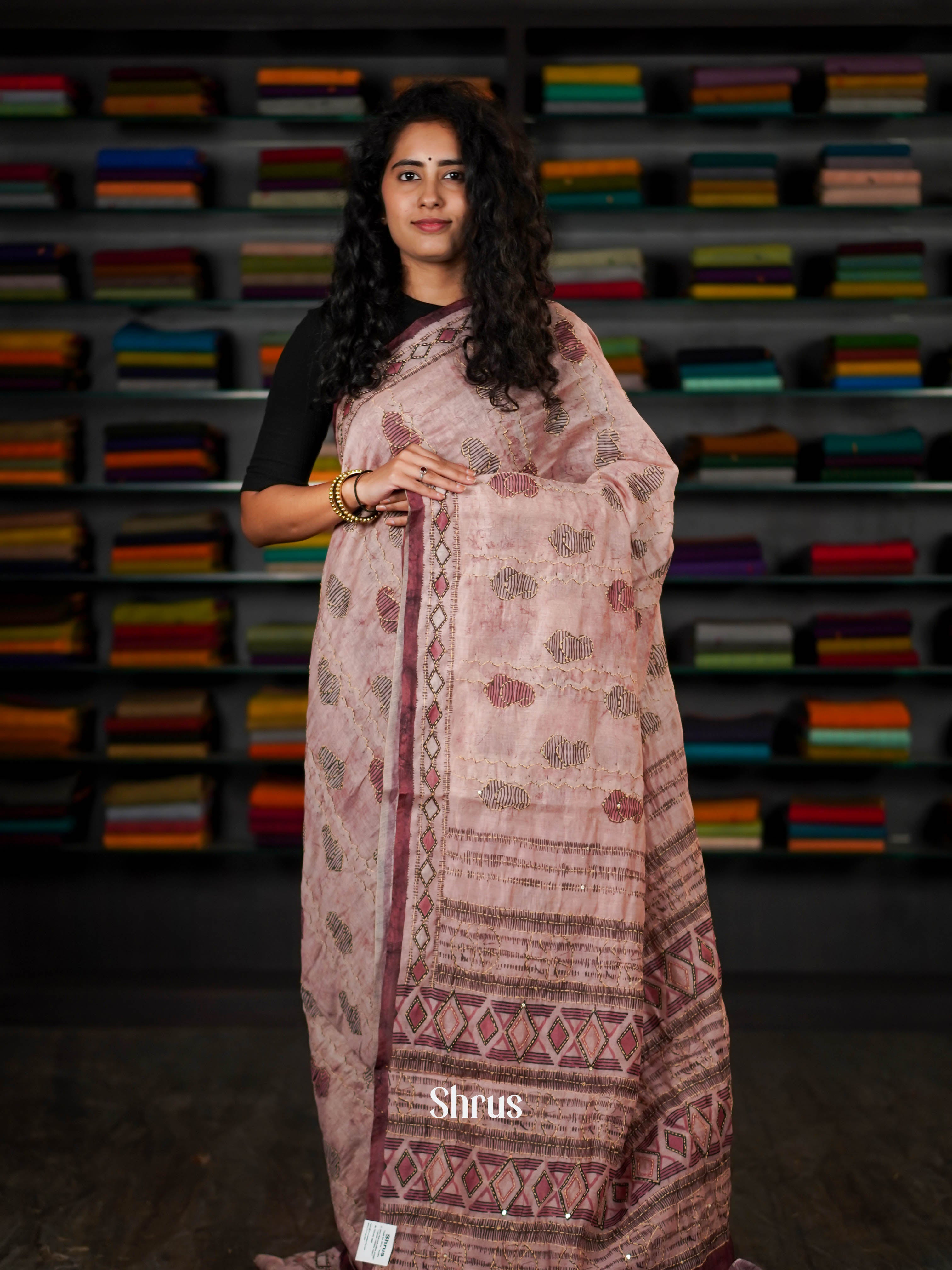 Peachy Pink   - Semi Kantha Saree