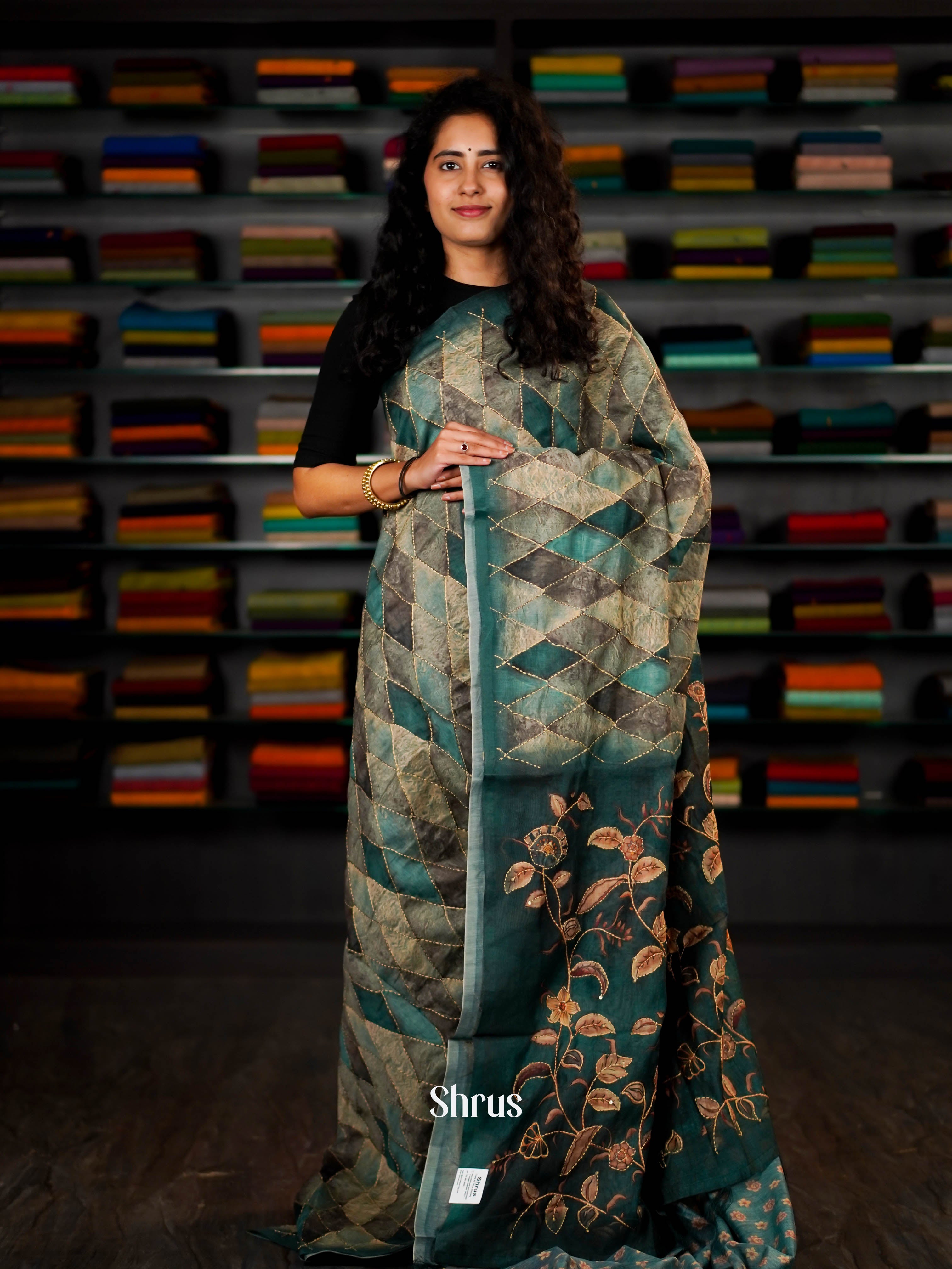 Green & Grey - Semi Kantha Saree