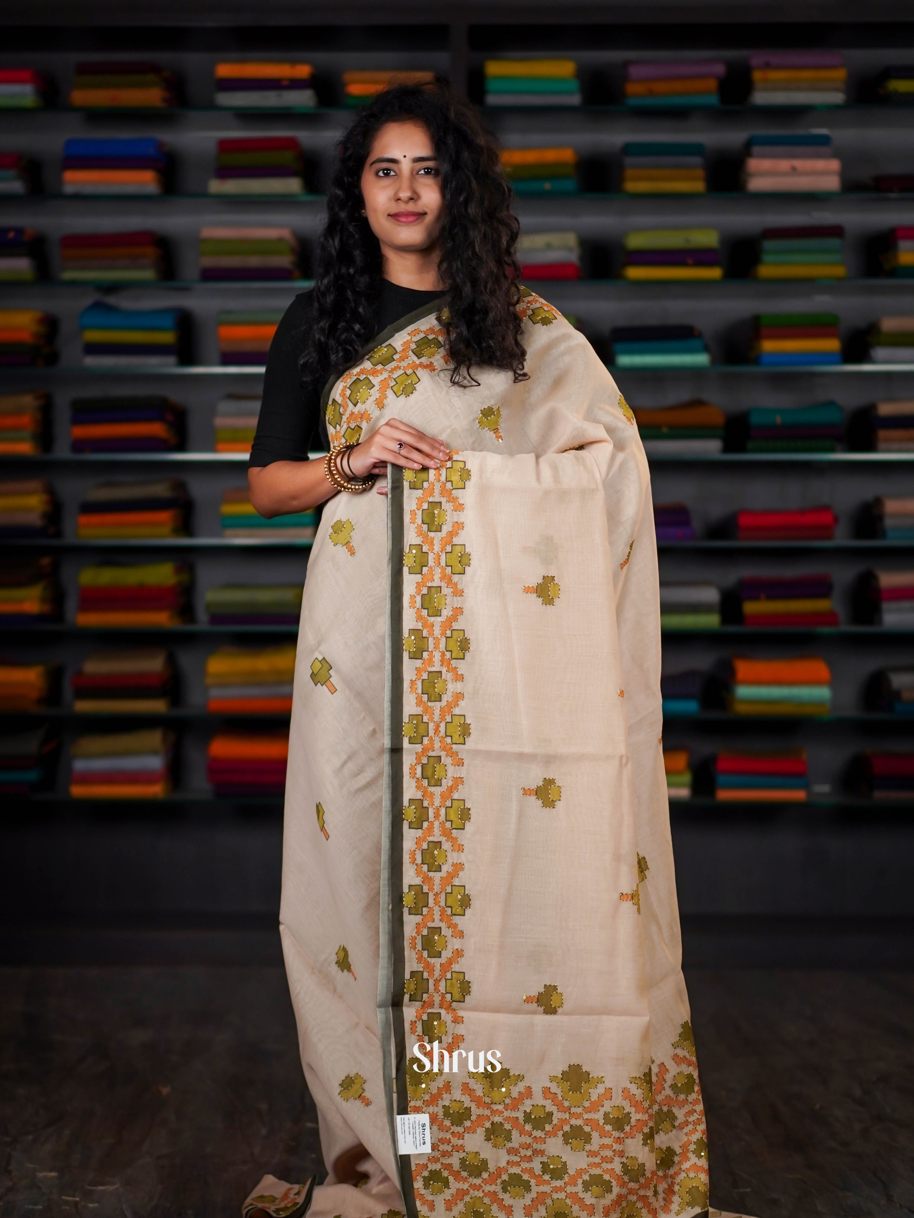 Cream - Semi Kantha Saree