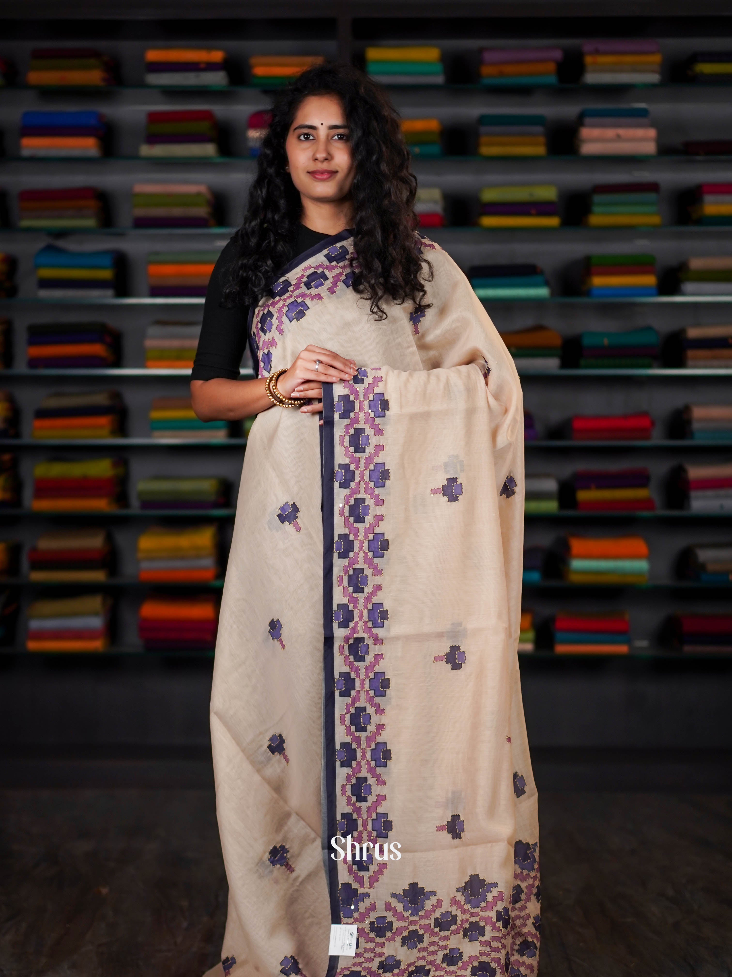 Cream  - Semi Kantha Saree