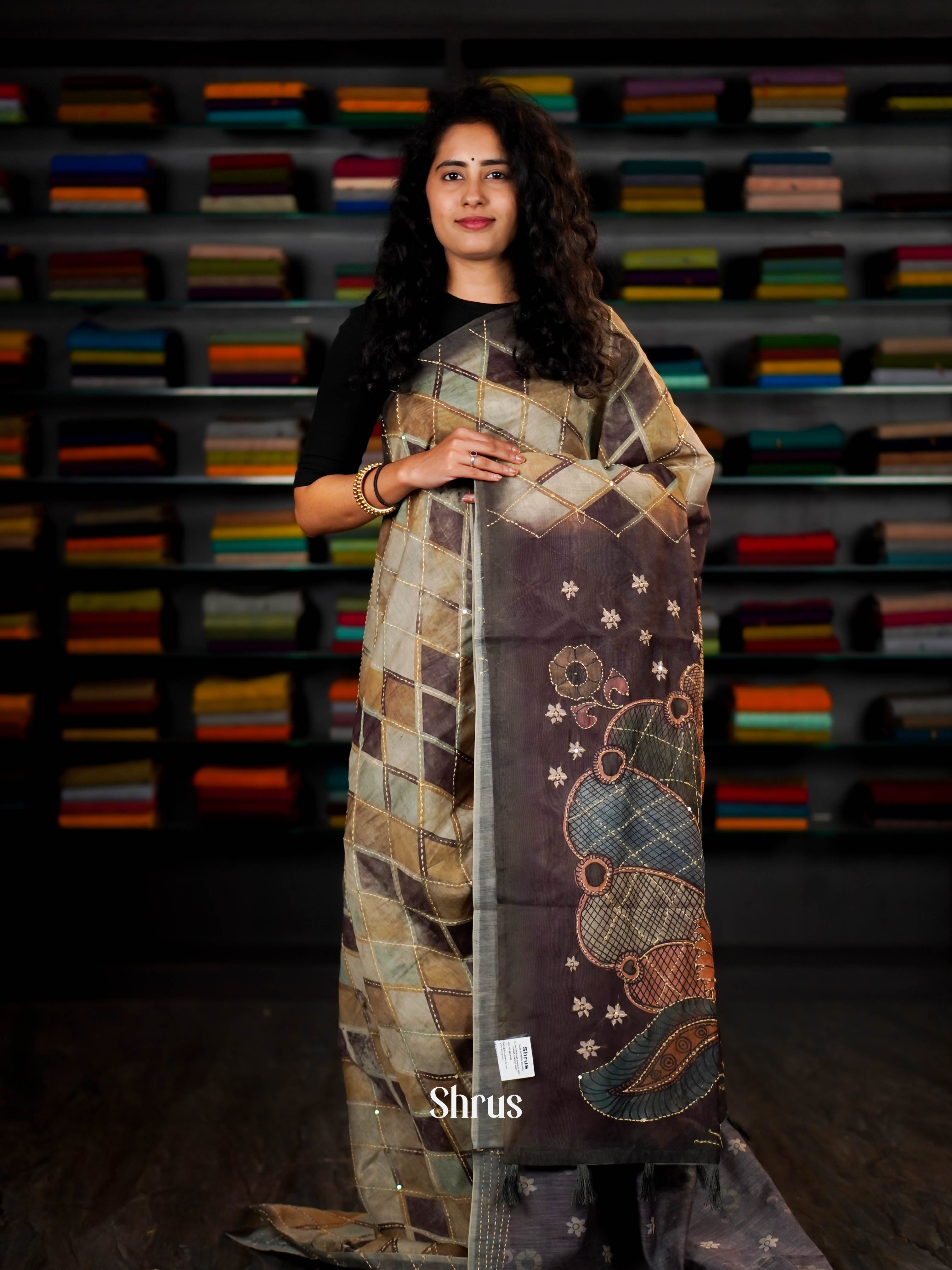 Shades Of Green & Grey - Semi Kantha Saree