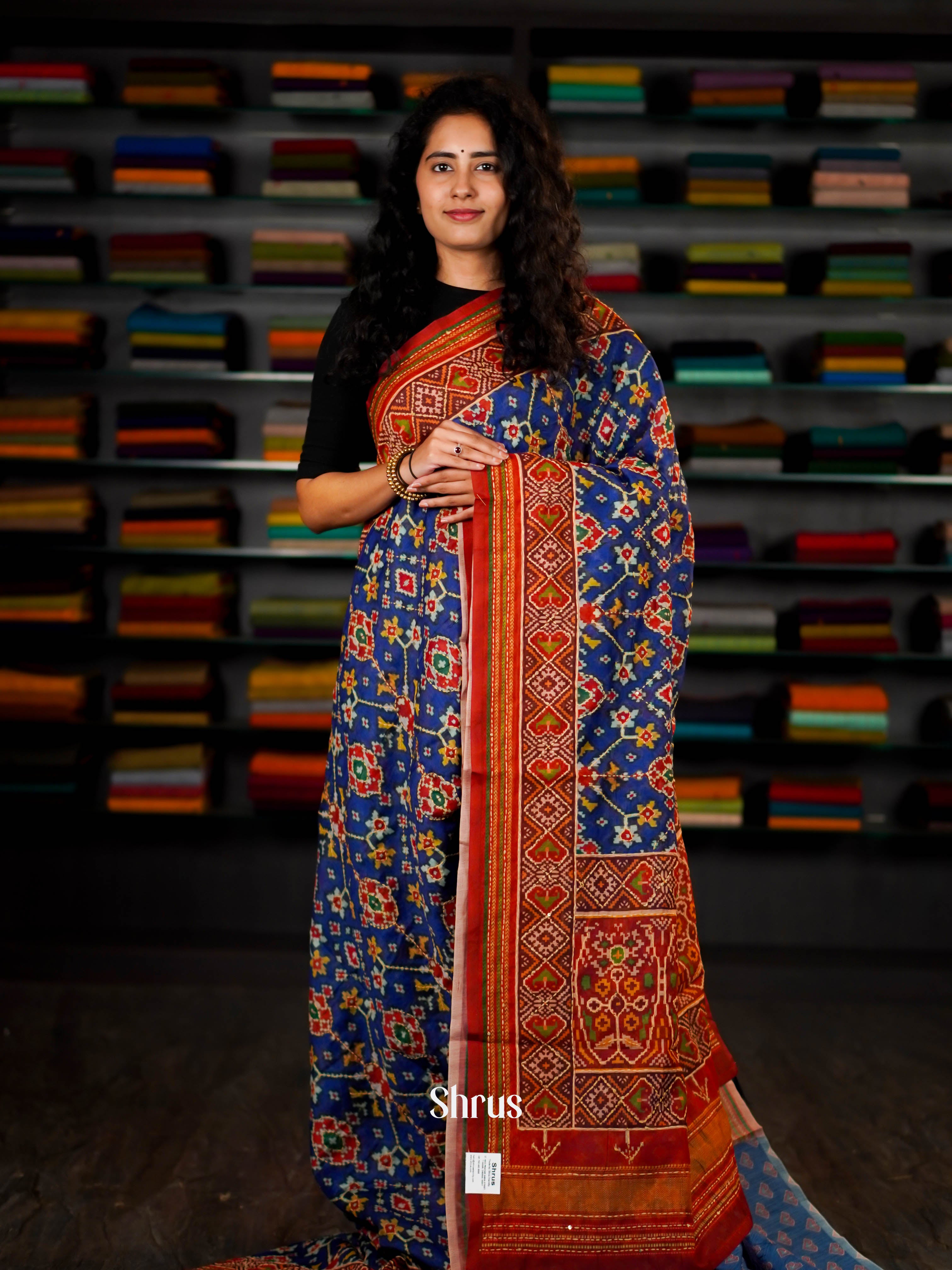 Blue & Maroon - Semi Kantha Saree