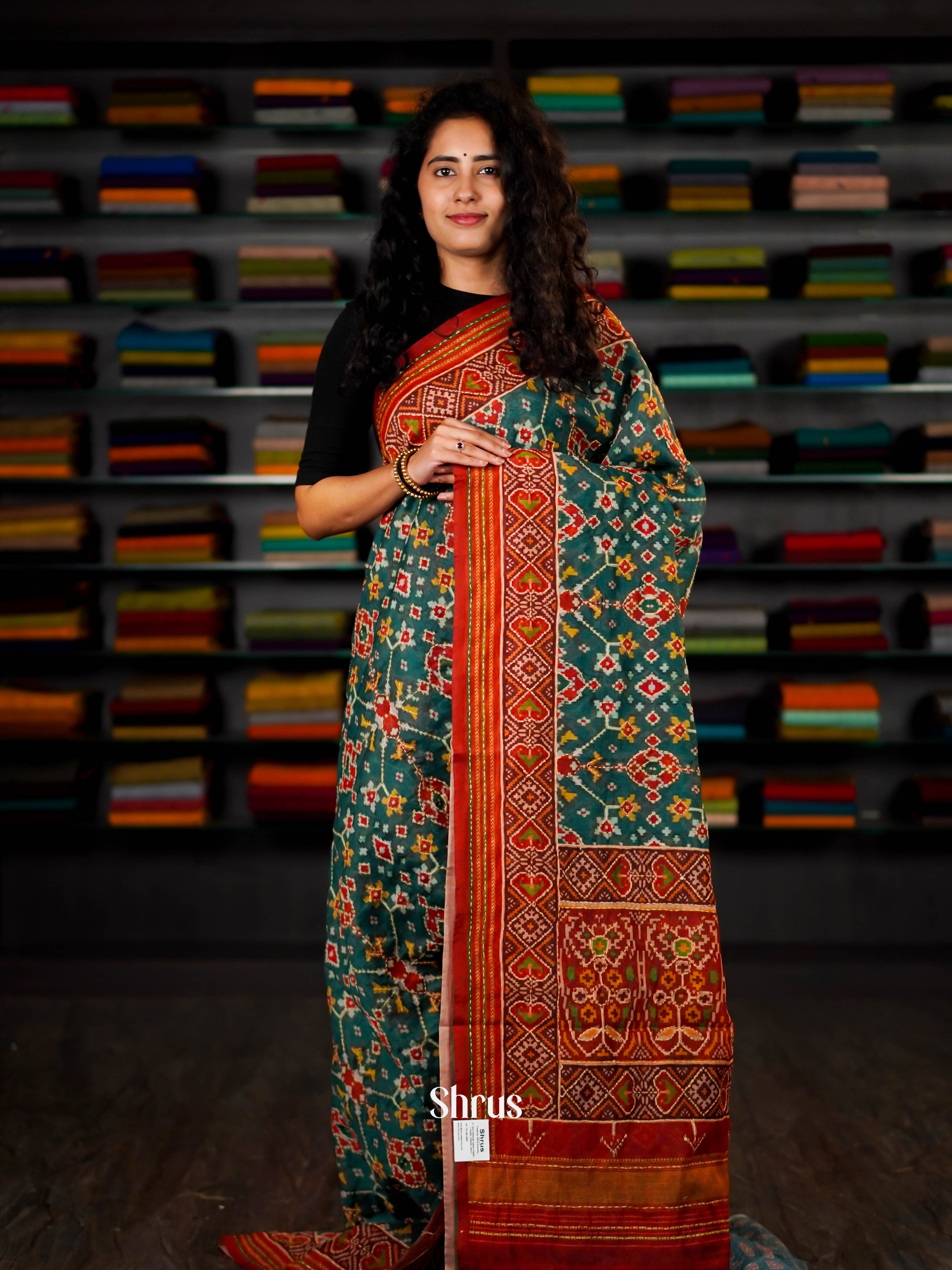 Teal & Maroon  - Semi Kantha Saree