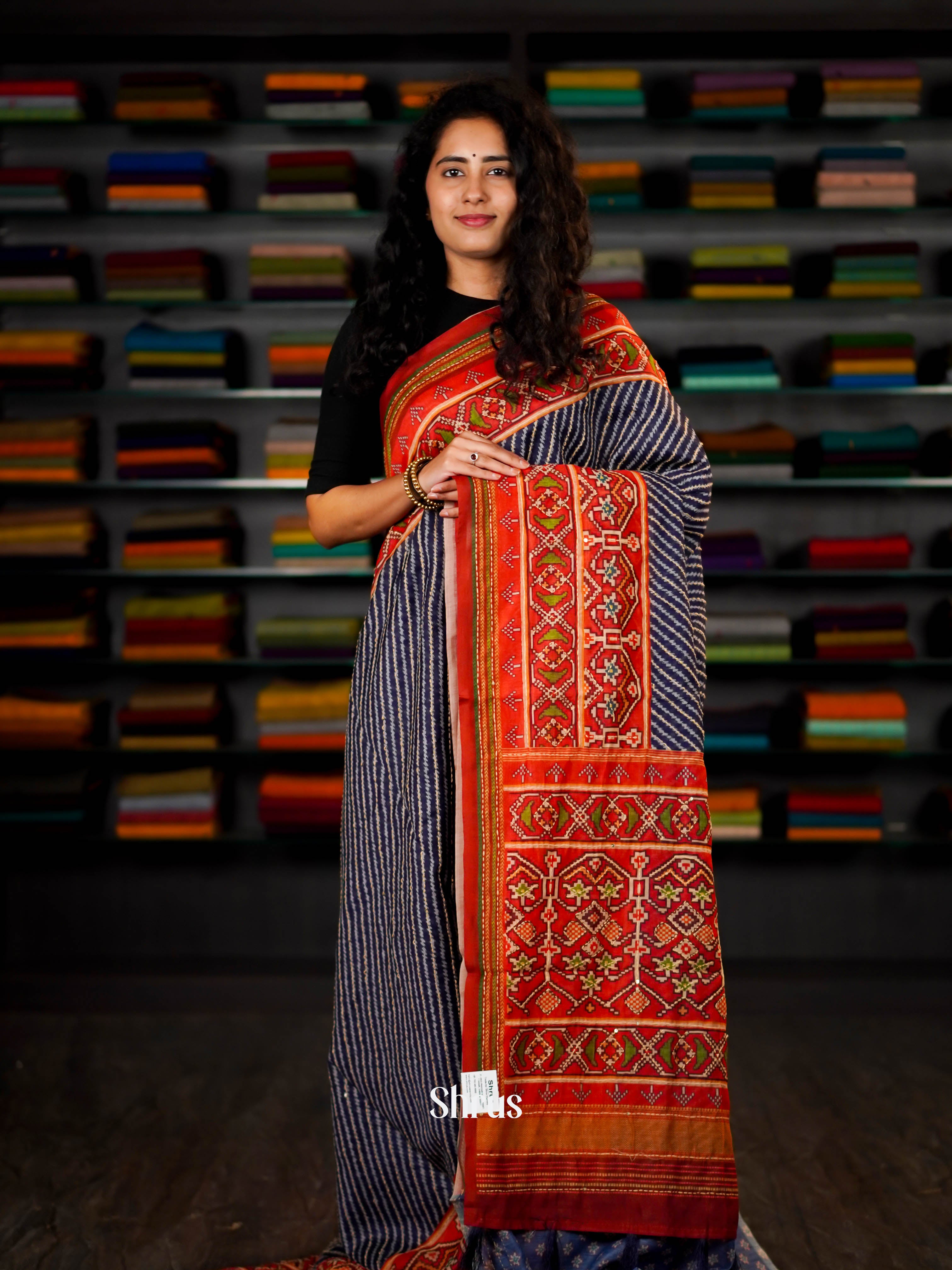 Blue & Maroon  - Semi Kantha Saree