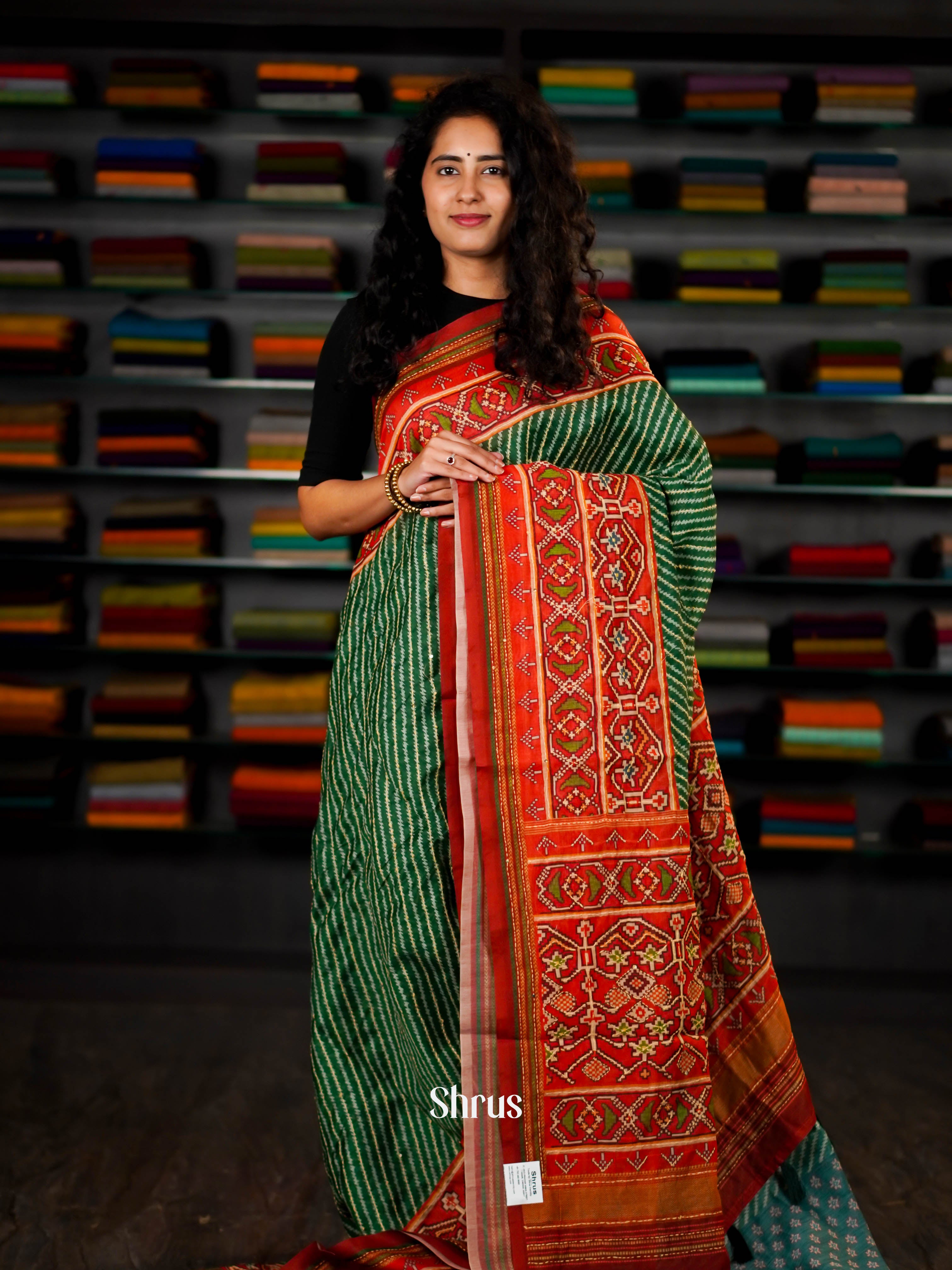 Green & Maroon  - Semi Kantha Saree