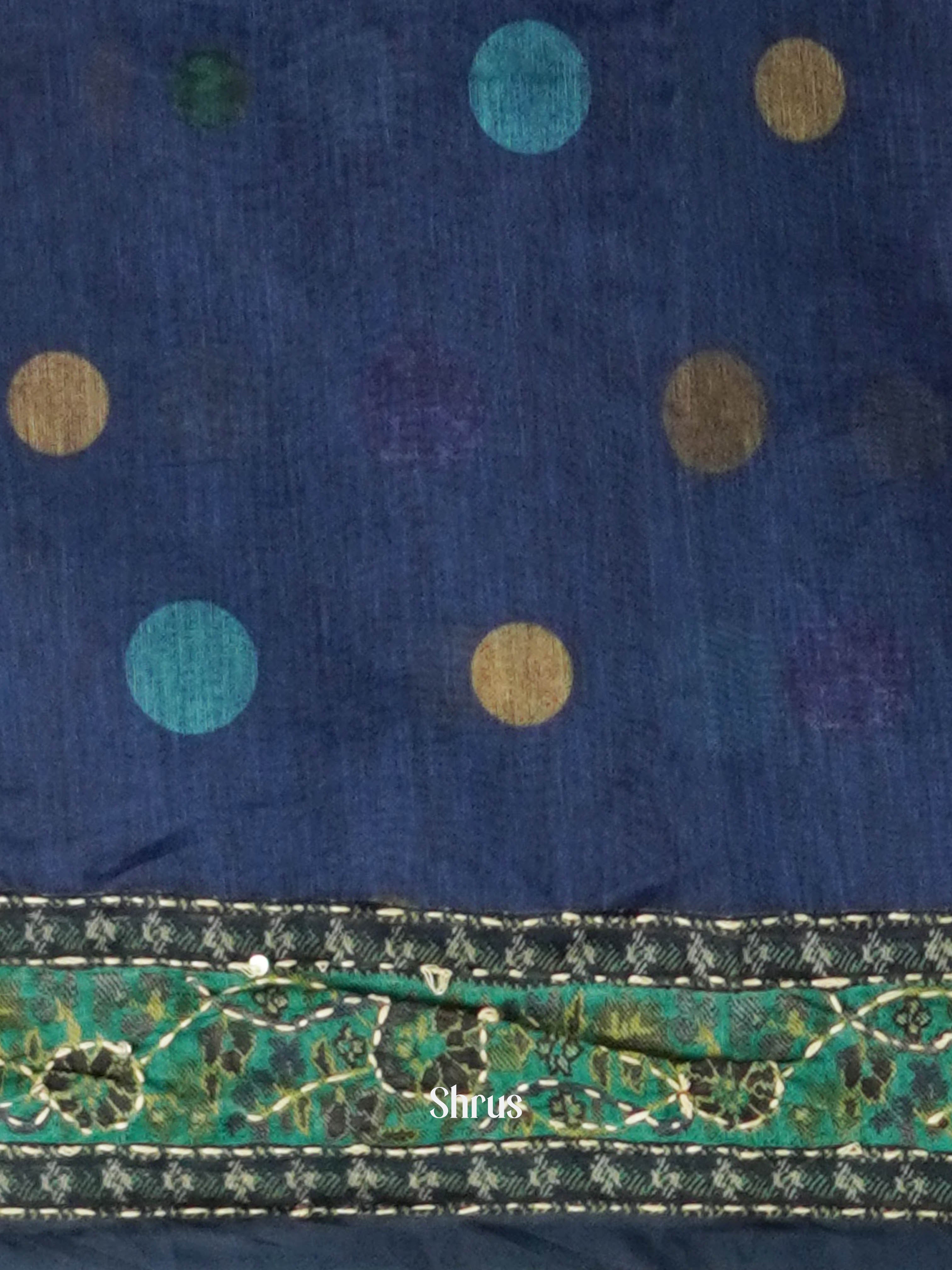 Shades Of Blue & Green  - Semi Kantha Saree