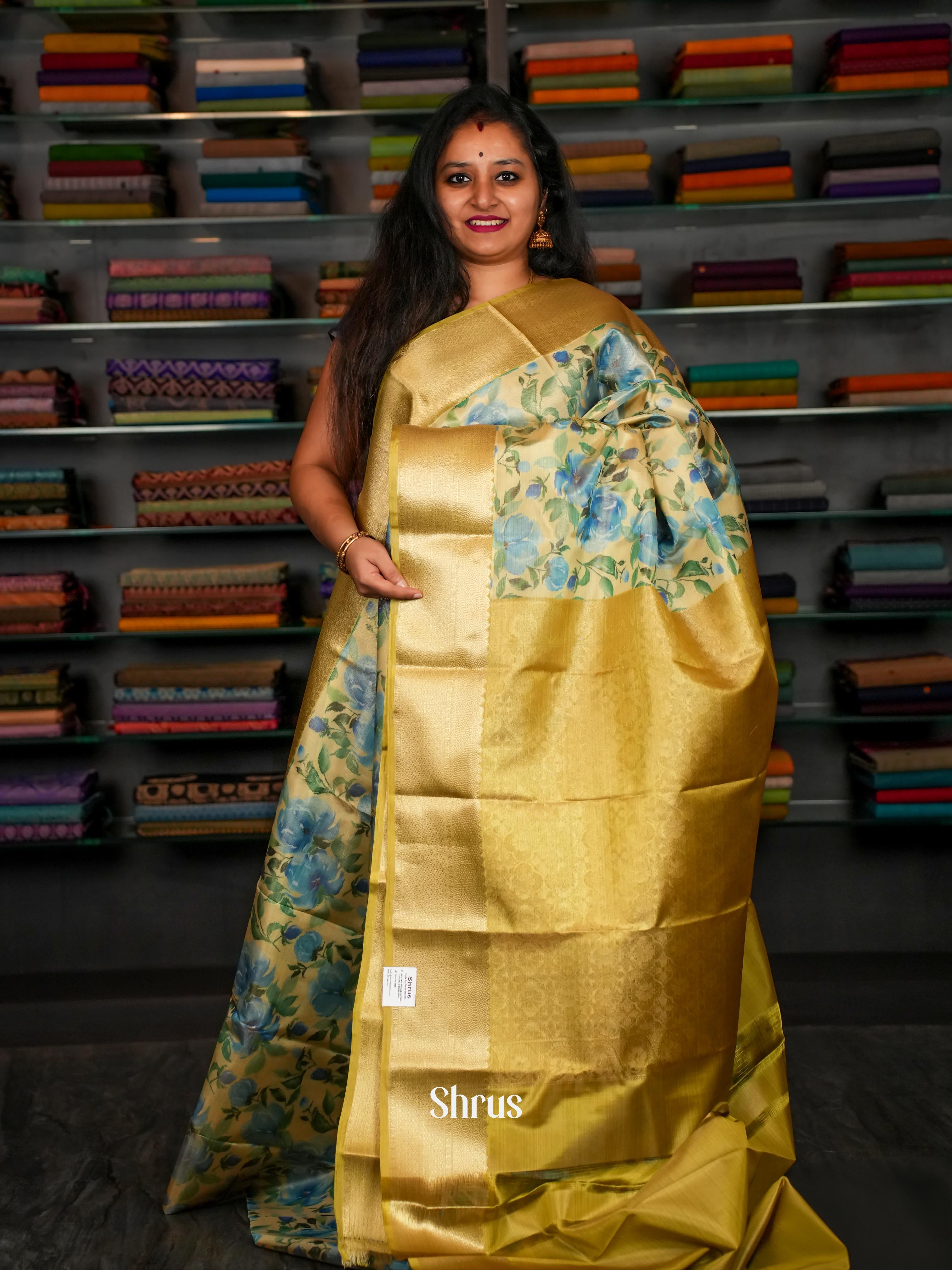 Sandal & Green - Kanchipuram-halfpure Saree