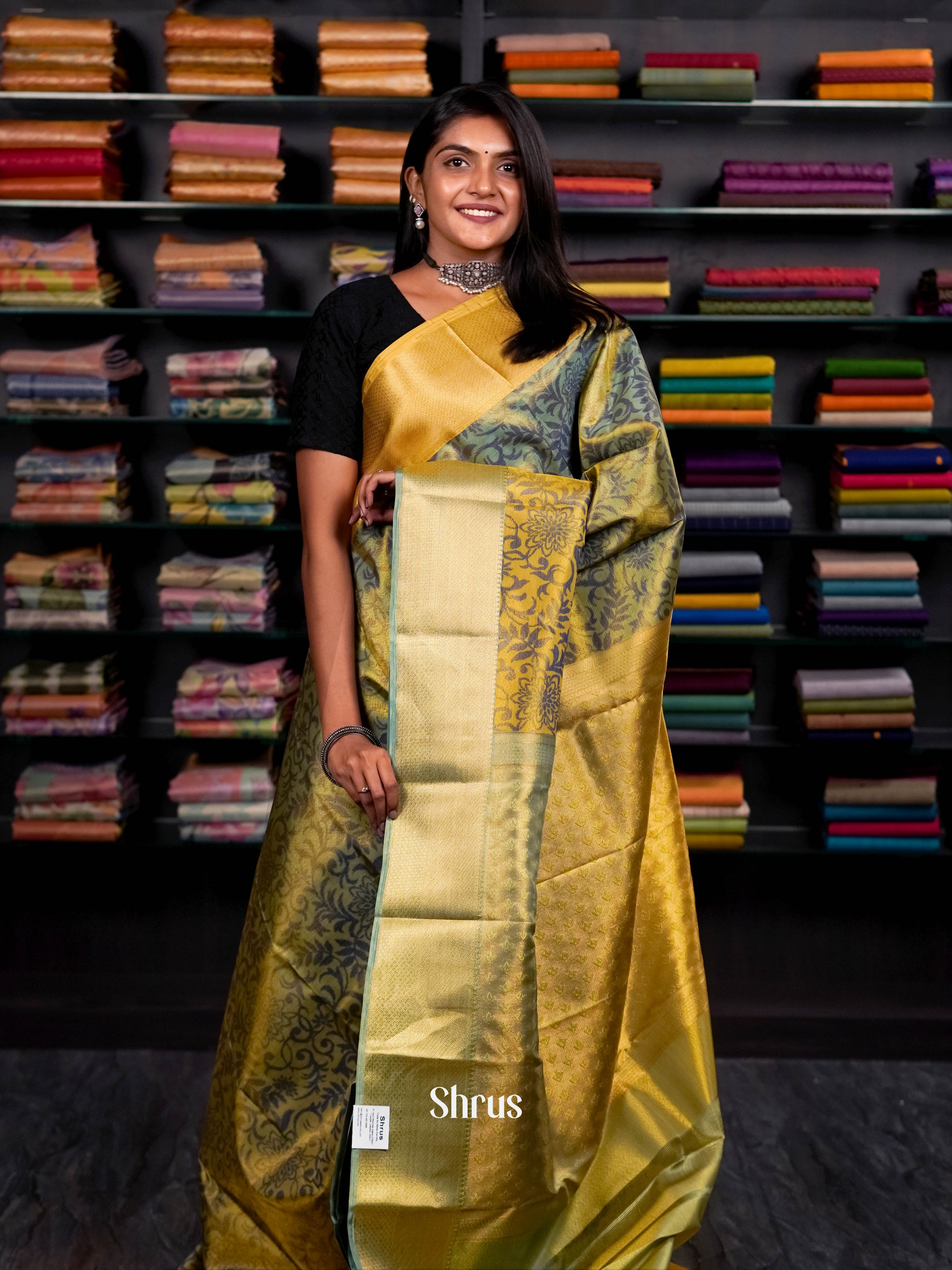 Yellow - Kanchipuram-halfpure saree