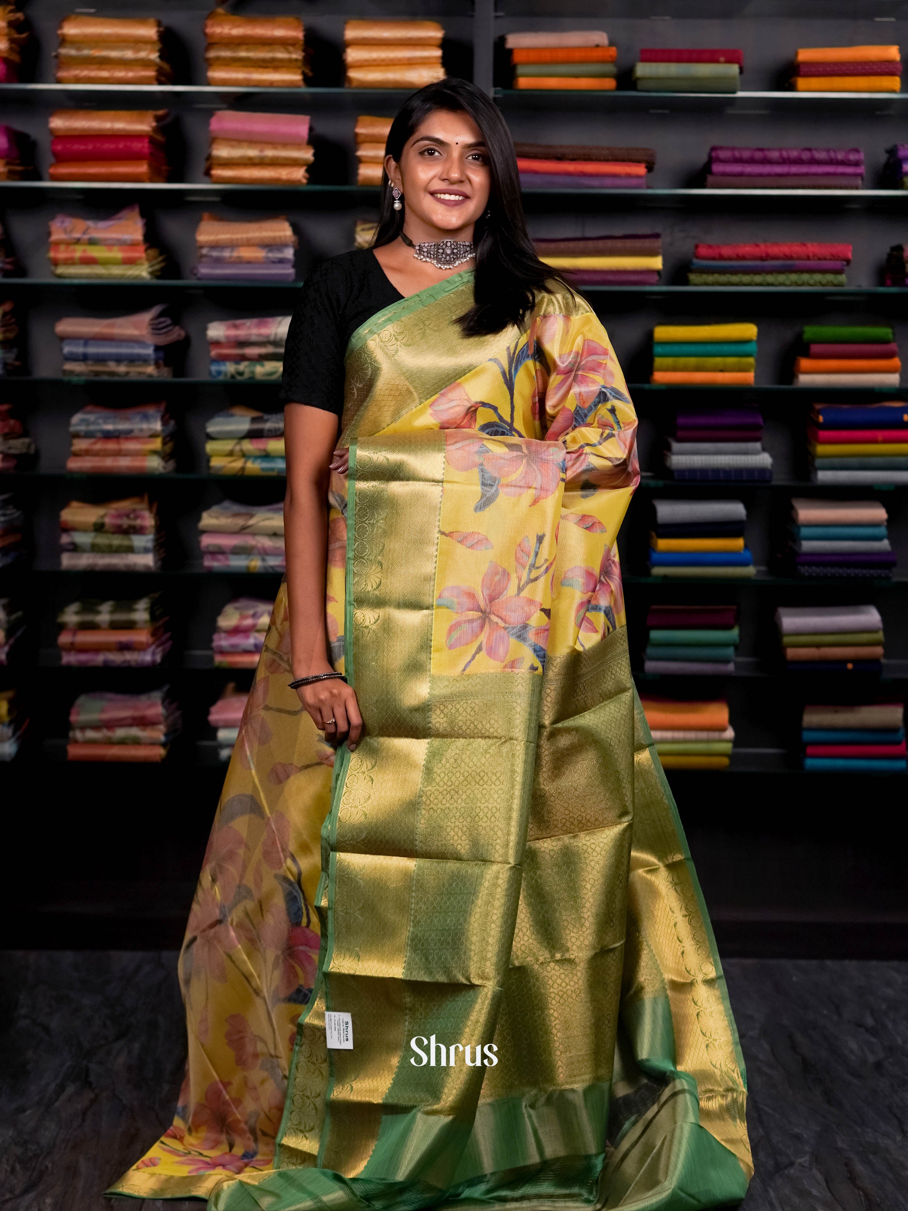 Yellow - Kanchipuram-halfpure saree