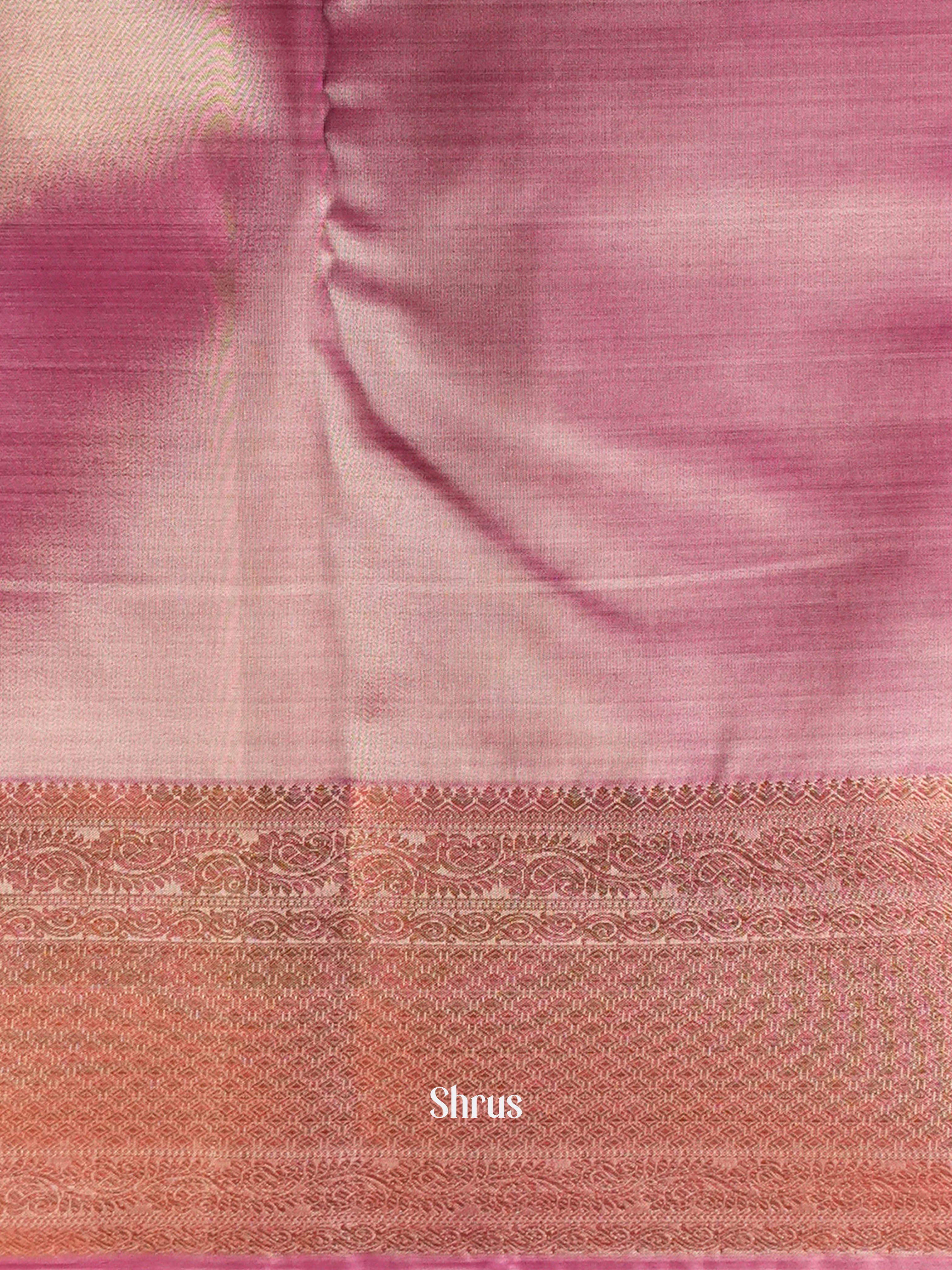 Cream & Pink - Kanchipuram-halfpure Saree