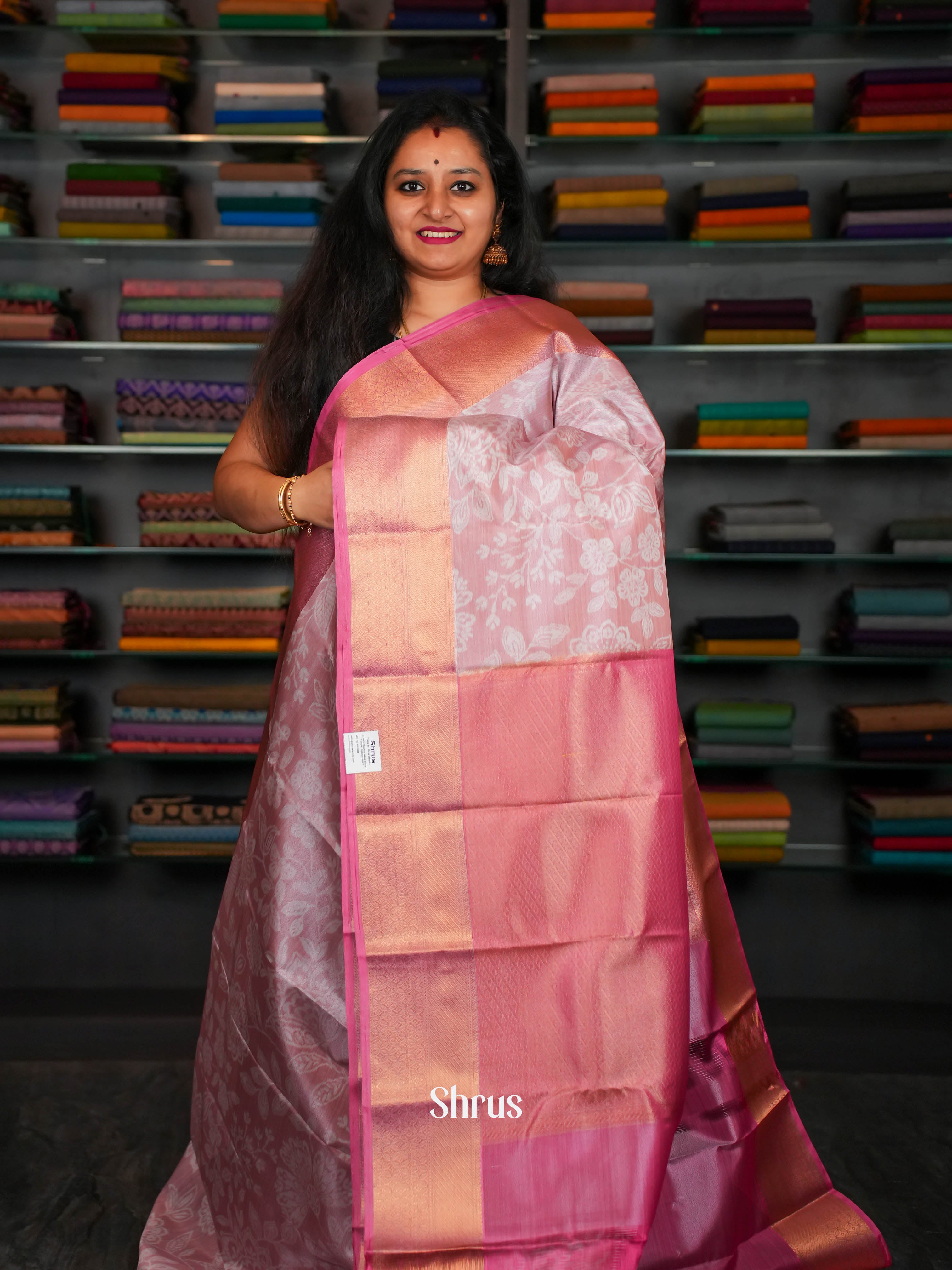 Dusty Pink & Pink - Kanchipuram-halfpure Saree