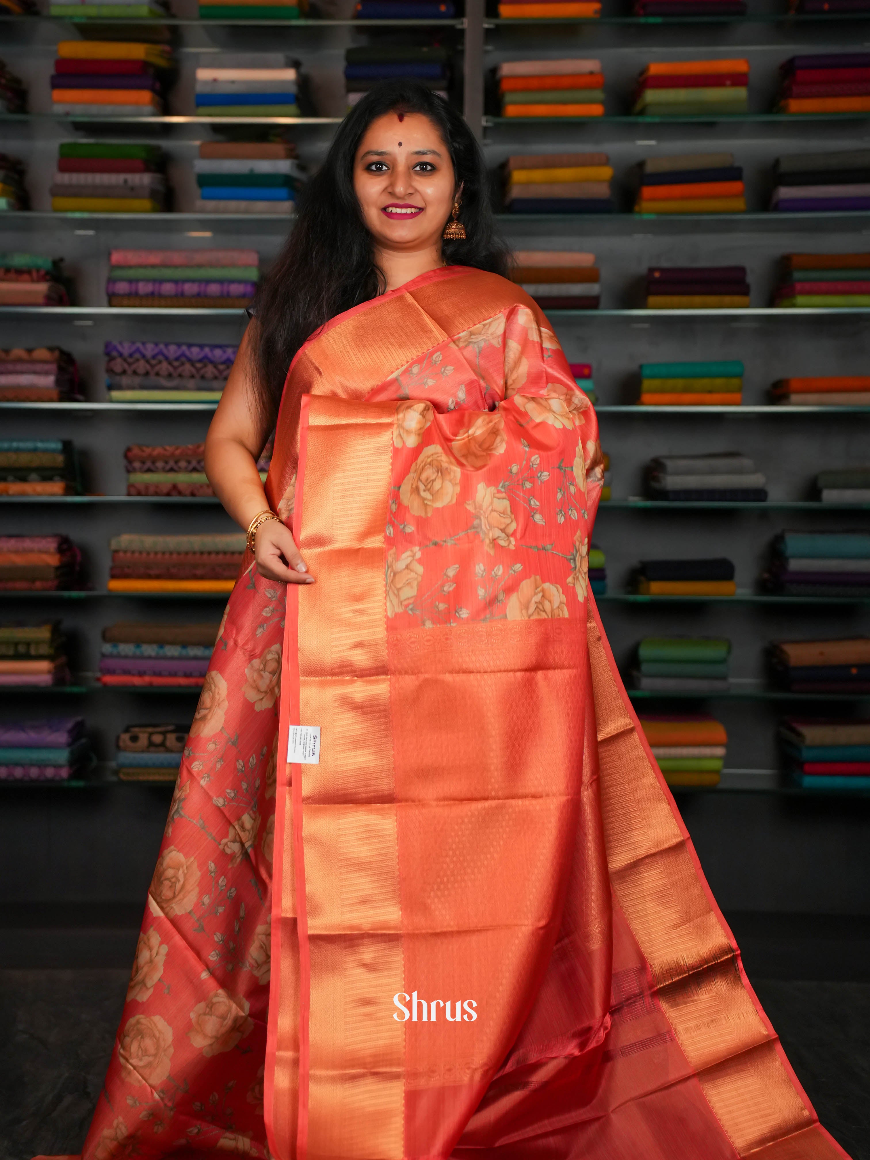 Red(Single Tone) - Kanchipuram-halfpure Saree