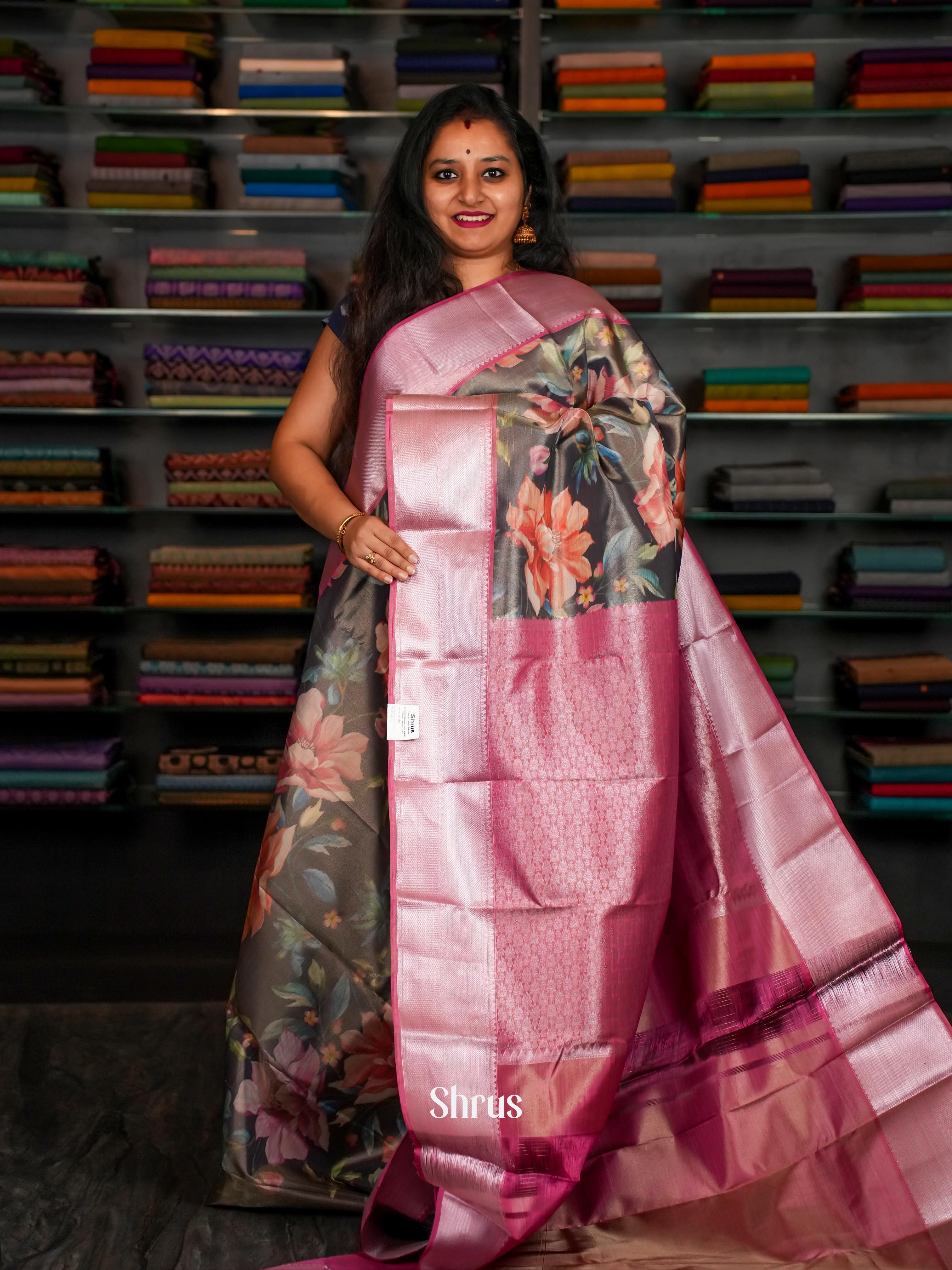 Black & Pink  - Kanchipuram-halfpure Saree