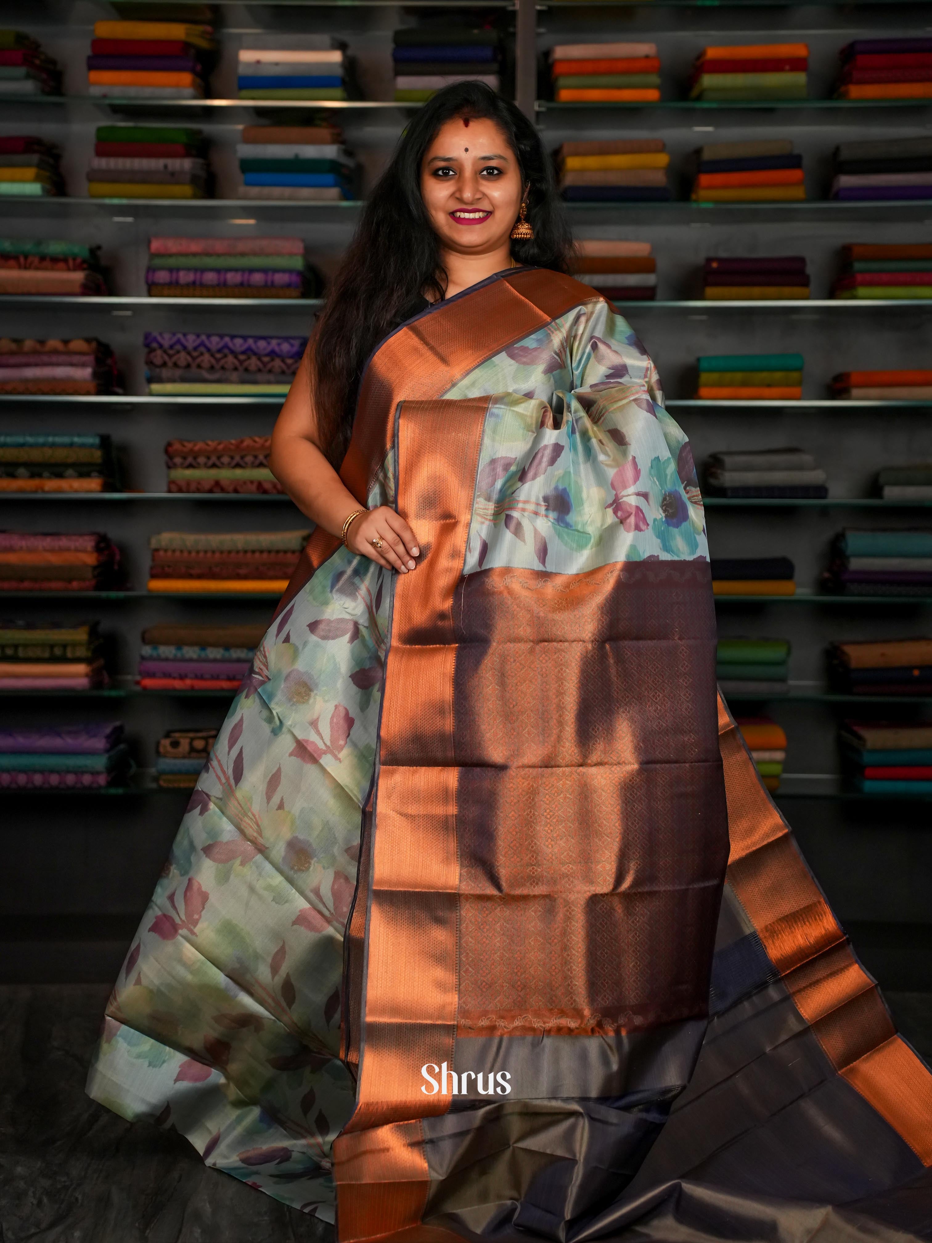 Blue & Grey - Kanchipuram-halfpure Saree