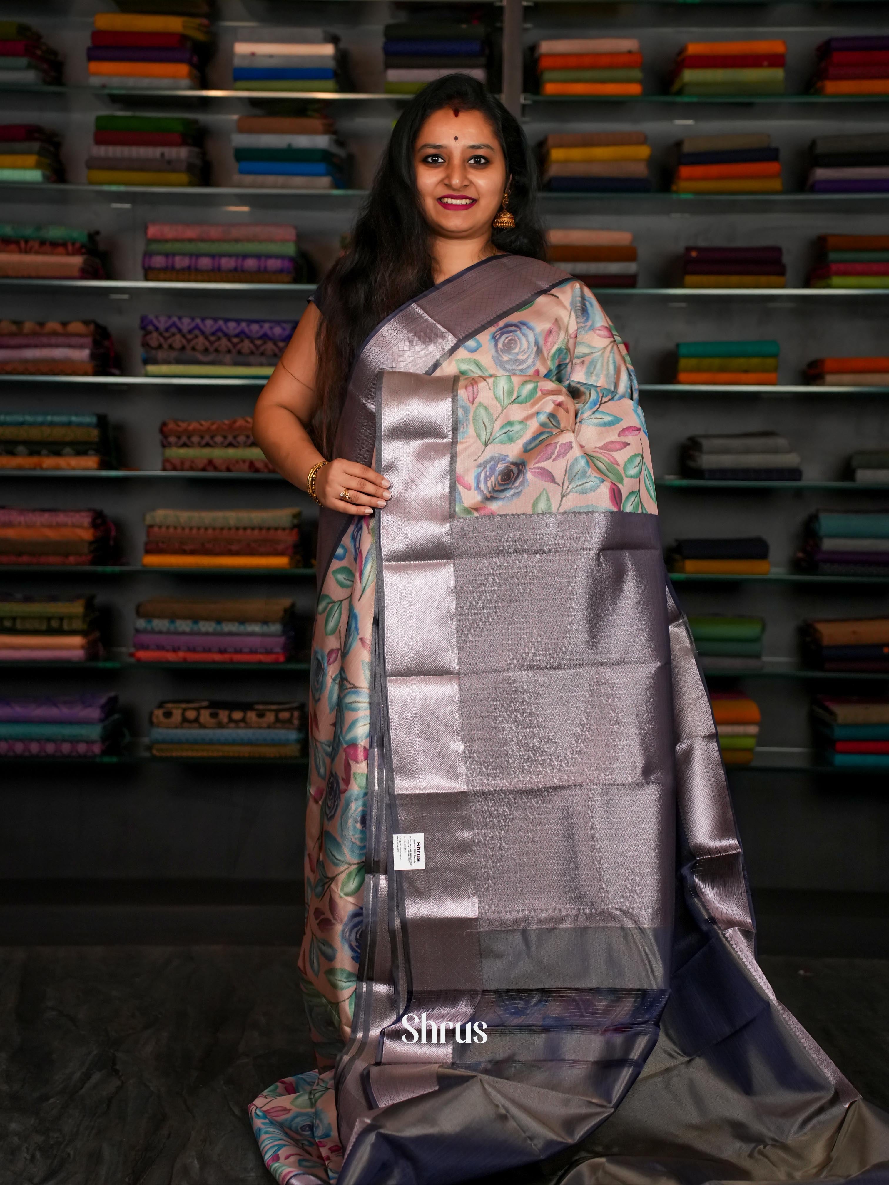 Peach & Grey - Kanchipuram-halfpure Saree