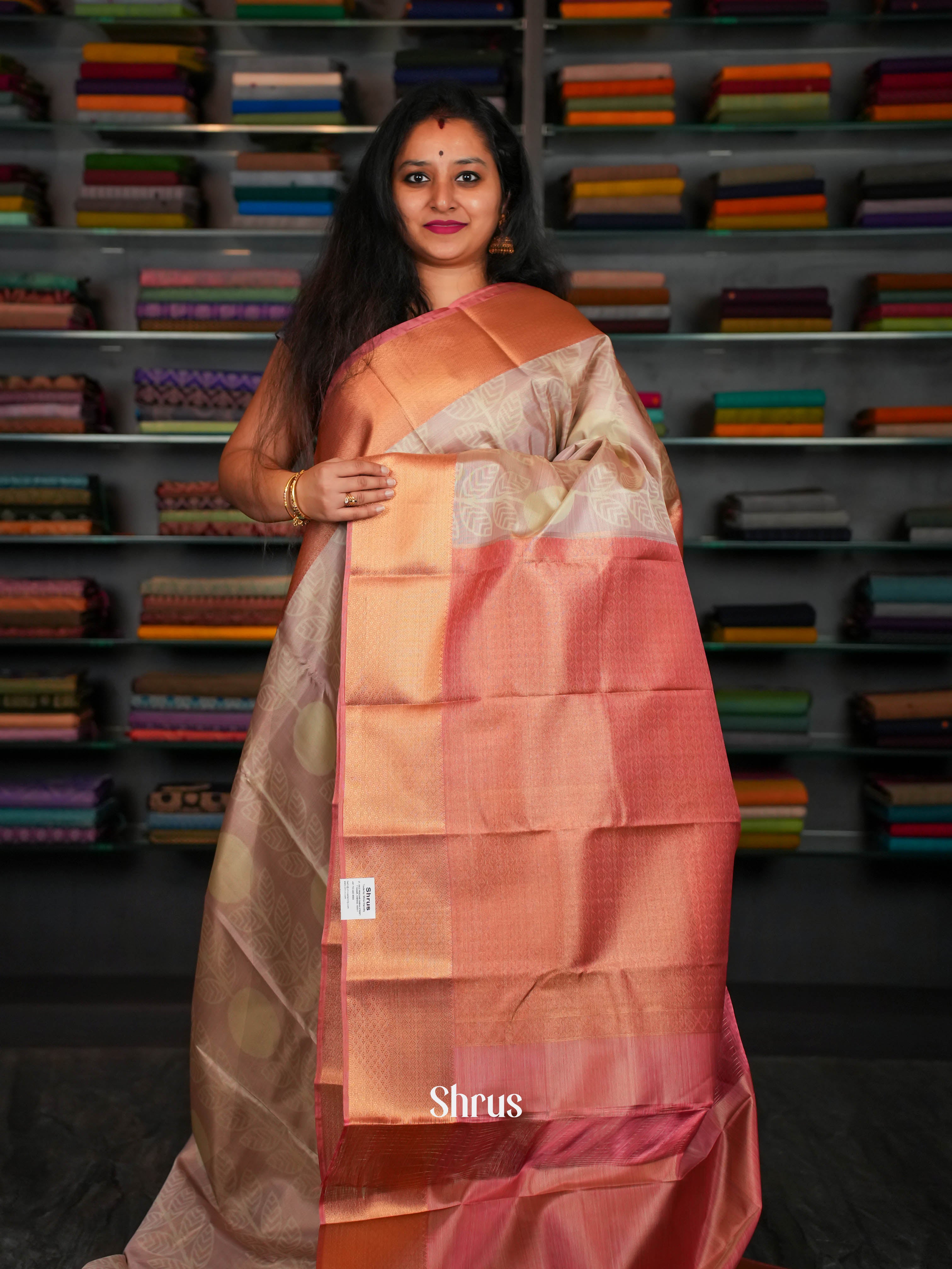 Dusty pink - Kanchipuram-halfpure Saree