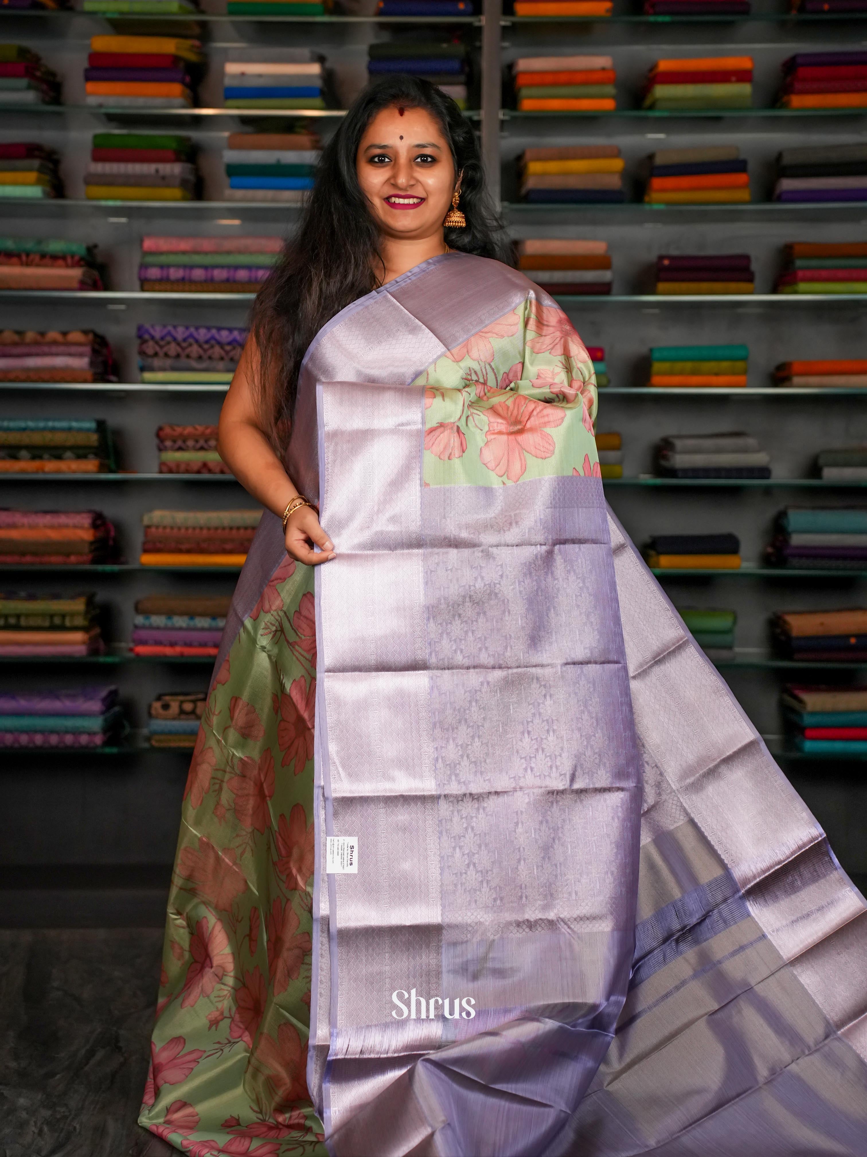 Green & Violet - Kanchipuram-halfpure Saree